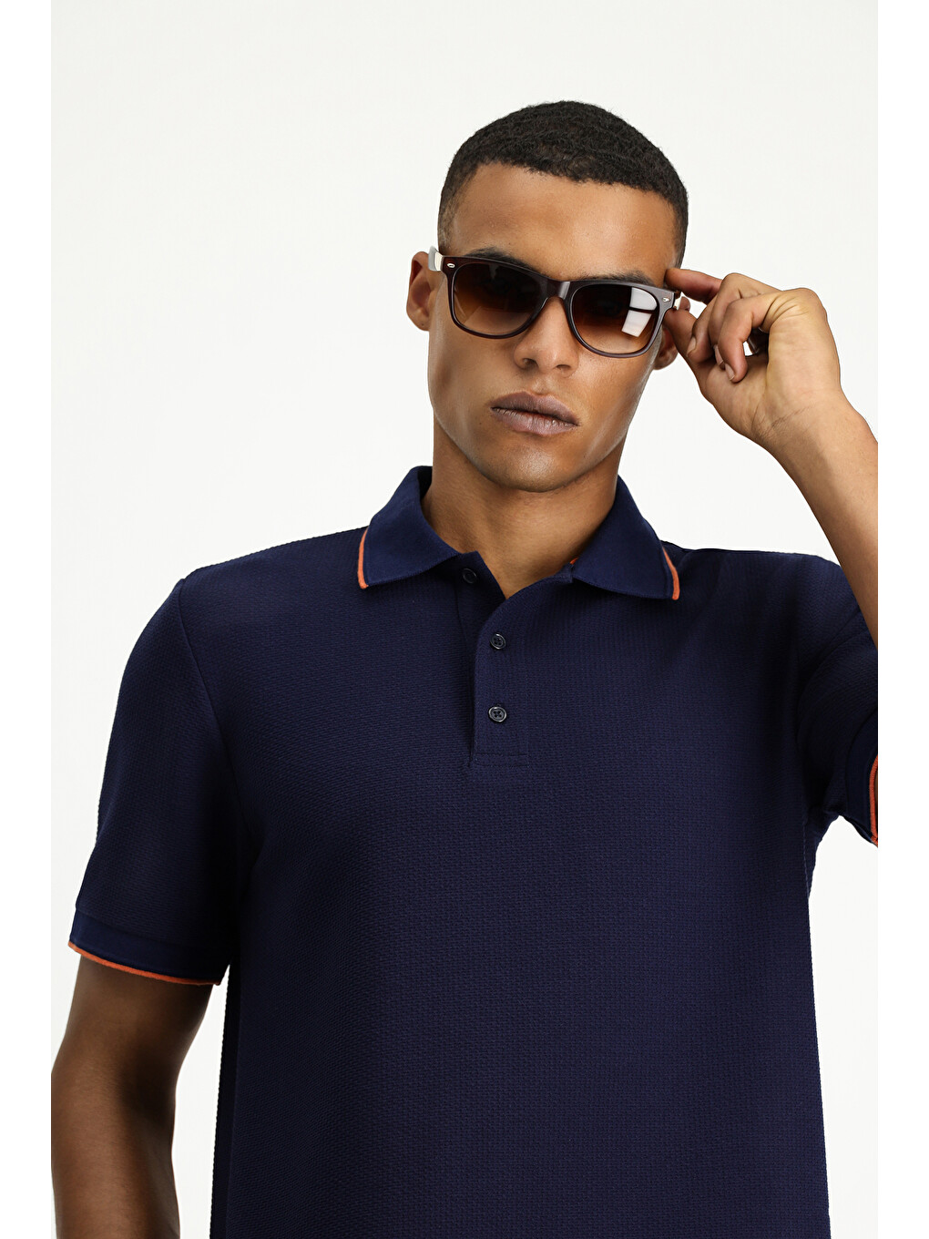 Lacivert Regular Fit Desenli Elastanlı Polo Yaka Tişört-2