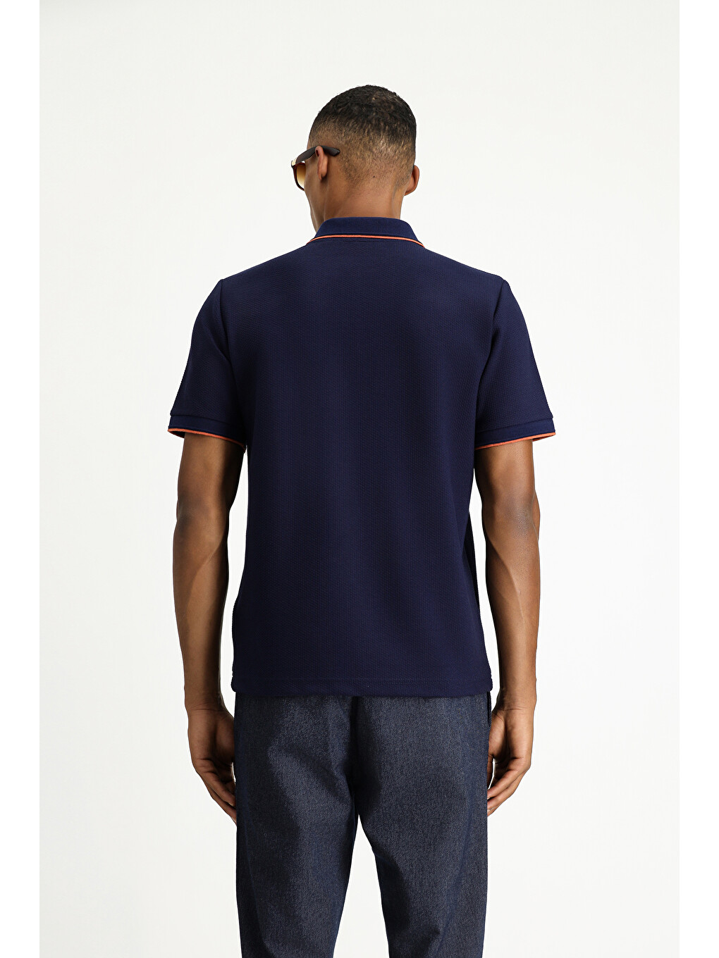 Lacivert Regular Fit Desenli Elastanlı Polo Yaka Tişört-3