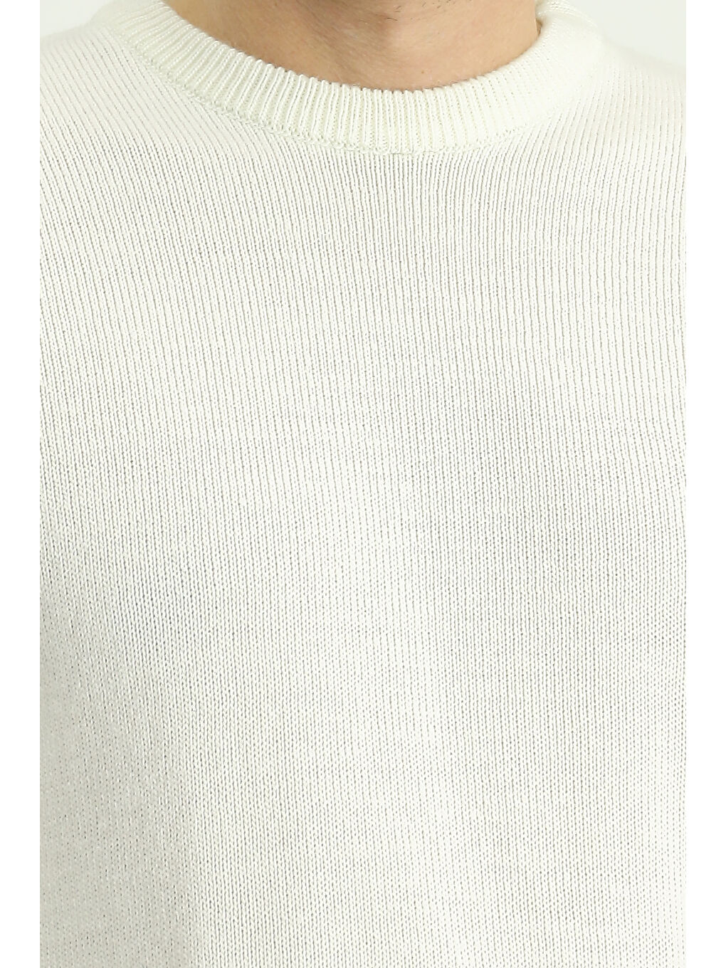 Ekru Bisiklet Yaka Regular Fit Desenli Triko Kazak-5