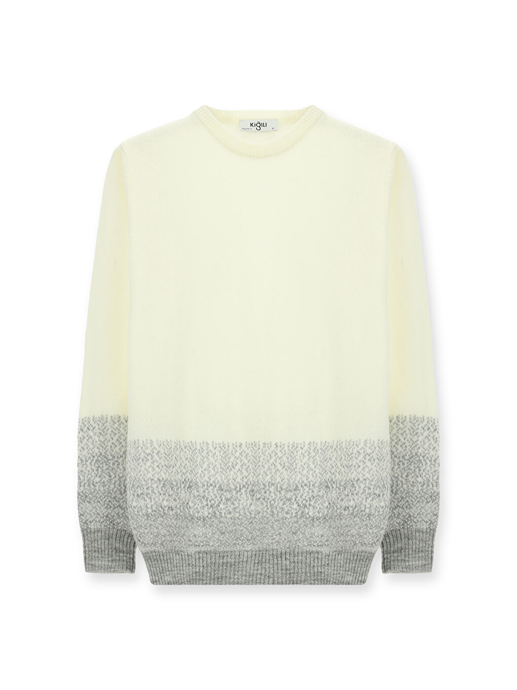 Ekru Bisiklet Yaka Regular Fit Desenli Triko Kazak-6