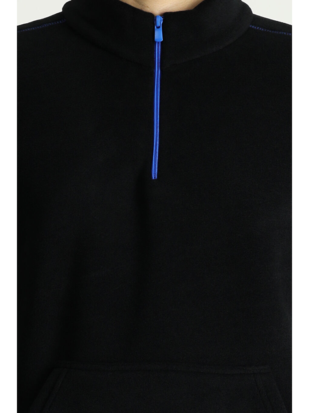 Siyah Yarım Fermuarlı Polar Büyük Beden Sweatshirt-4