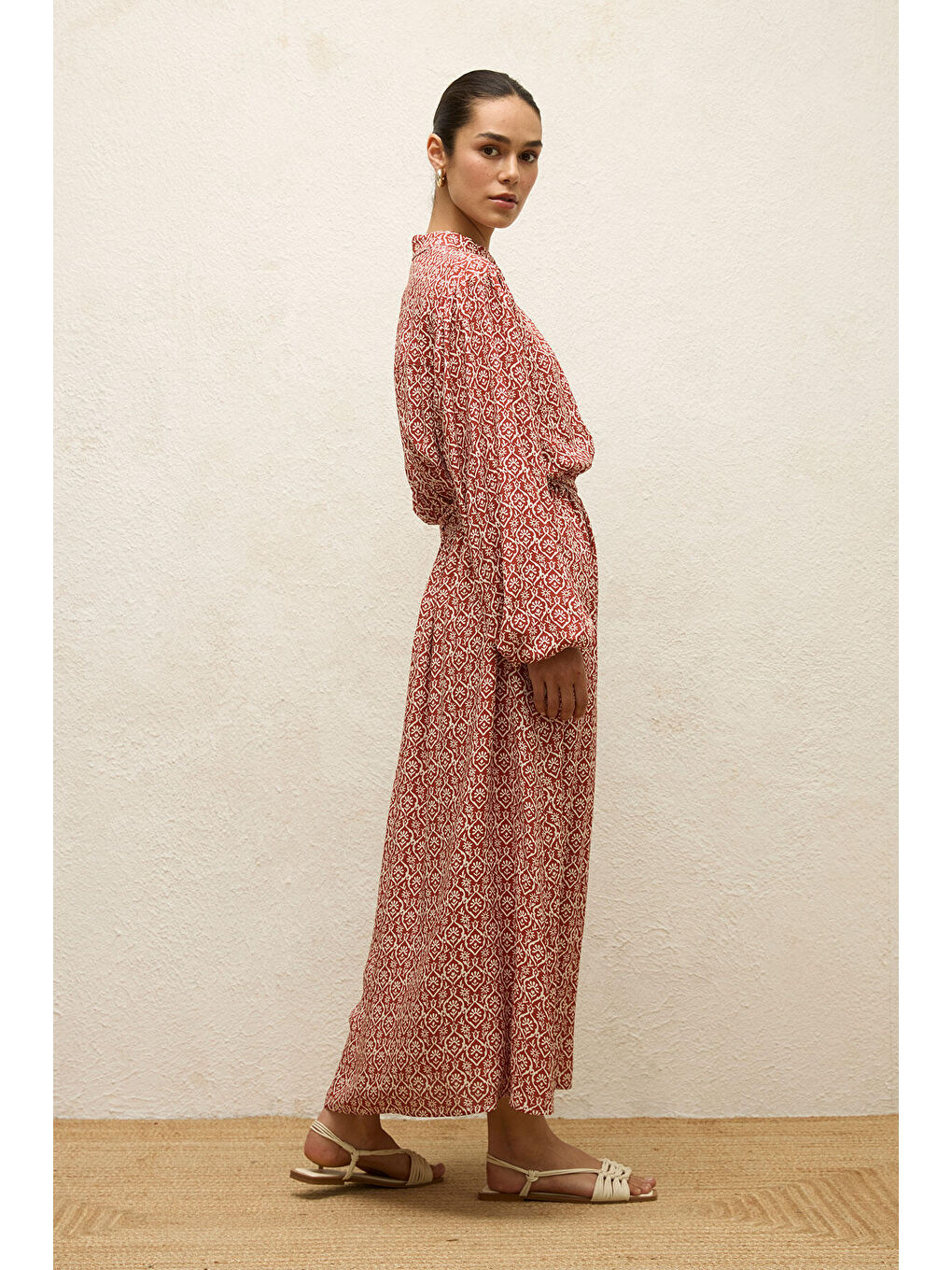 Karışık Viskon Desenli Elbise Boho-3