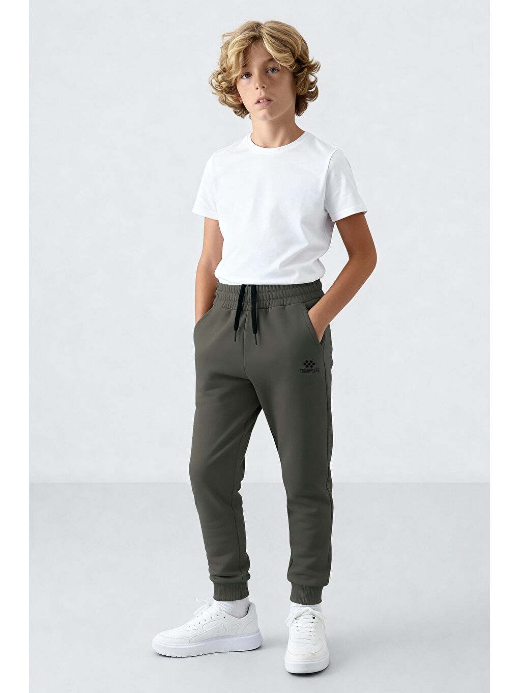 Haki Standart Fit Manşetli İnce Erkek Çocuk Eşofman Alt - 11062-1