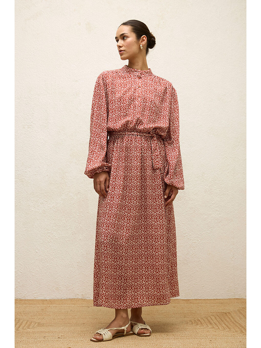 Karışık Viskon Desenli Elbise Boho-4