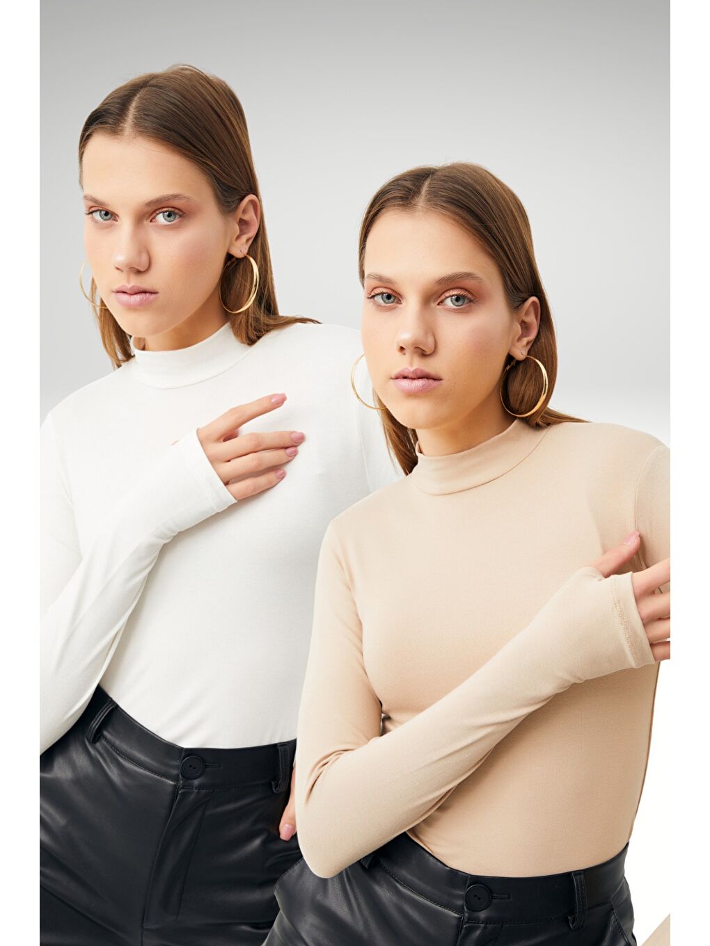 Bej Kadın Beyaz Krem 2'li Parmak Detaylı Body