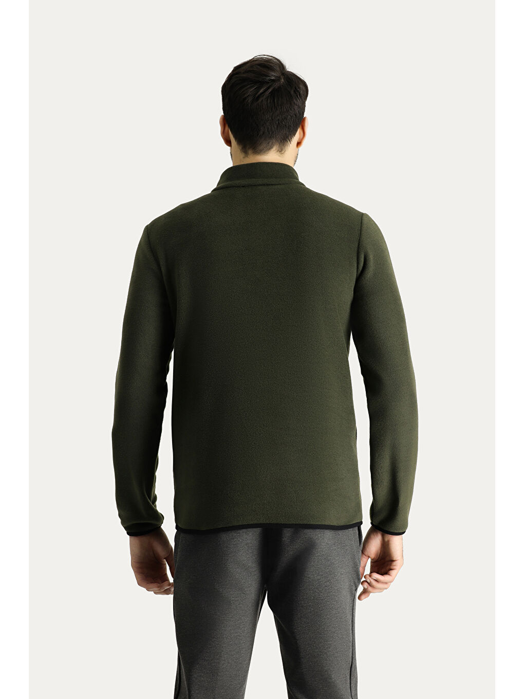 Haki Yarım Fermuarlı Polar Büyük Beden Sweatshirt-3