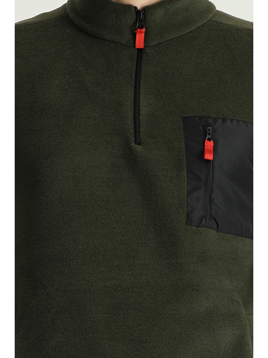Haki Yarım Fermuarlı Polar Büyük Beden Sweatshirt-4