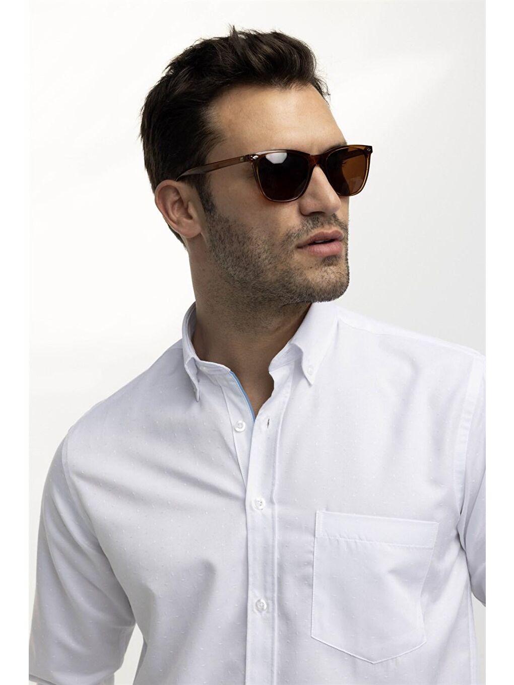 Tudors Klasik Fit Rahat Kesim Pamuklu Kolay Ütülenebilir Armürlü Erkek Beyaz Gömlek-1