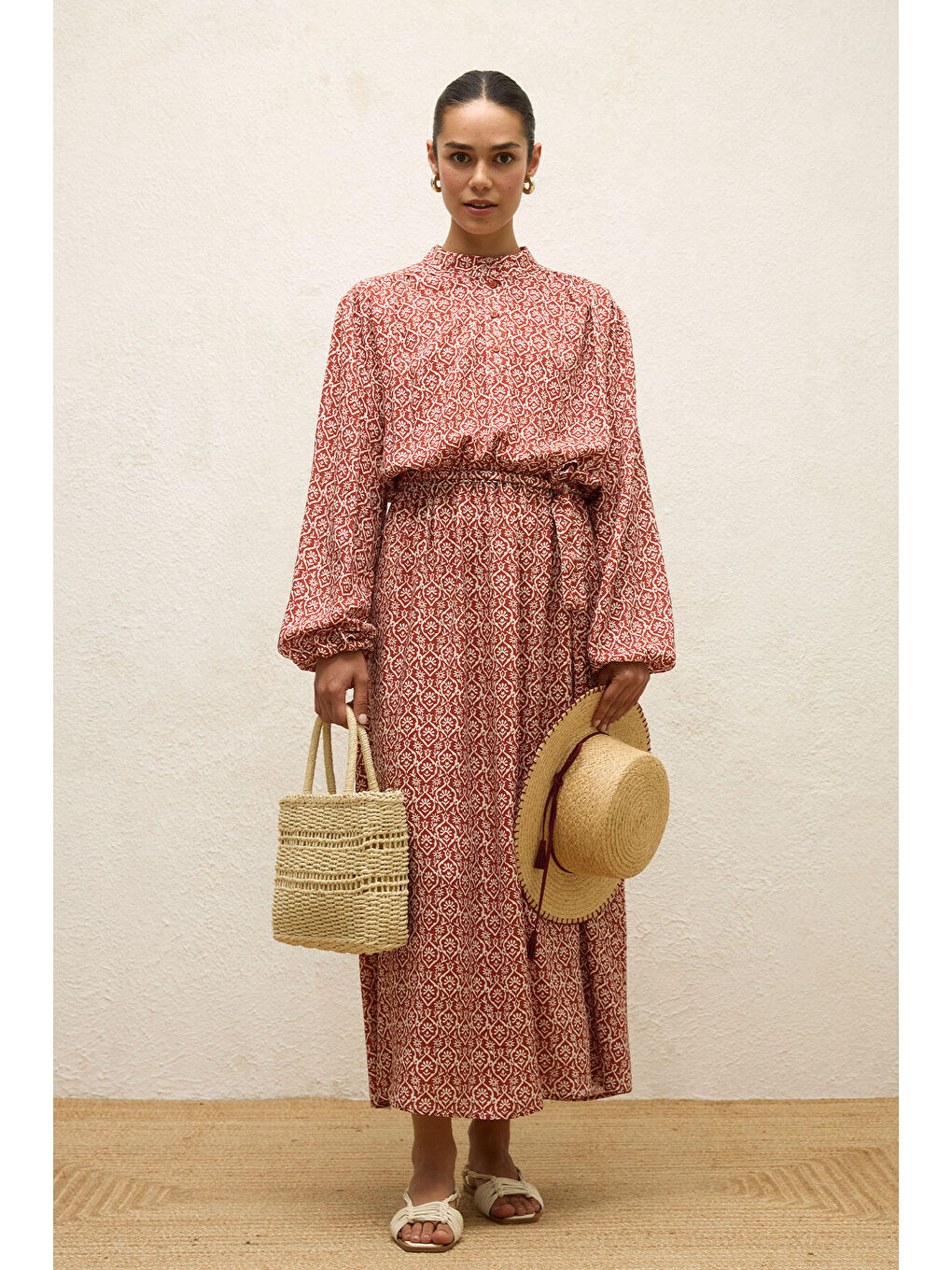 Karışık Viskon Desenli Elbise Boho-6