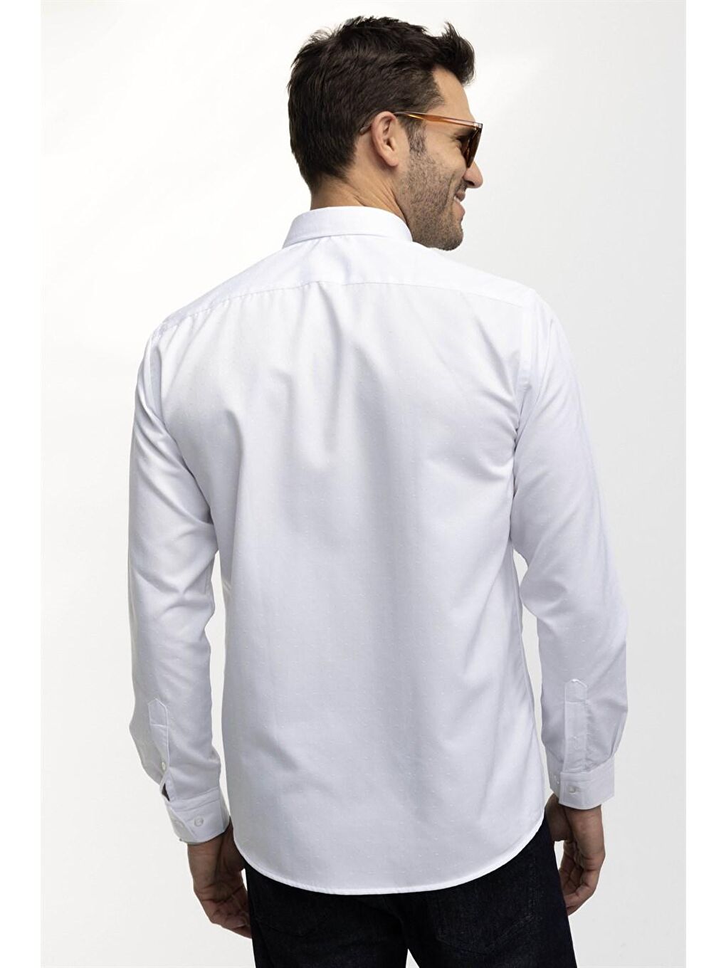 Tudors Klasik Fit Rahat Kesim Pamuklu Kolay Ütülenebilir Armürlü Erkek Beyaz Gömlek-3