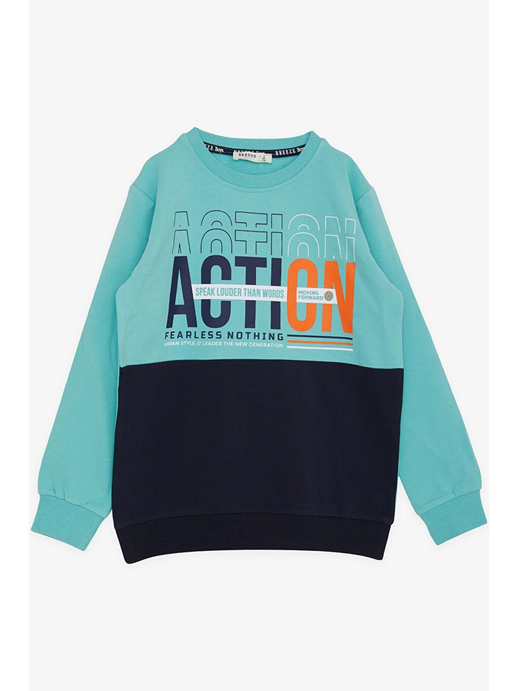 Turkuaz Erkek Çocuk Sweatshirt Yazı Baskılı Su Yeşili (8-12 Yaş)