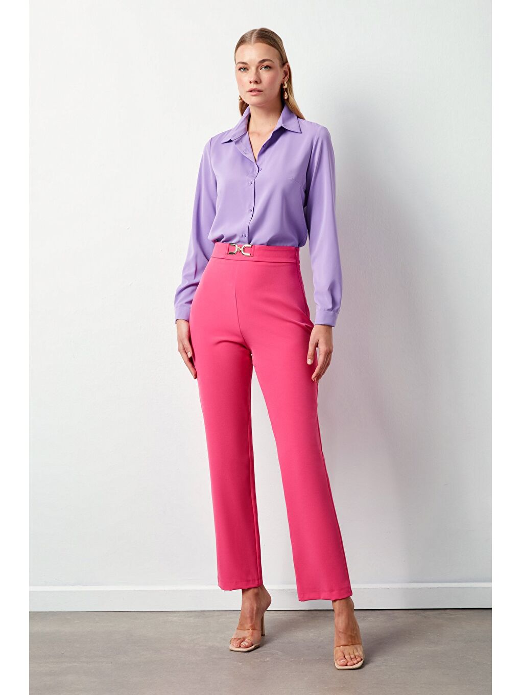 SATEEN Düz Klasik Gömlek - Lila - 1