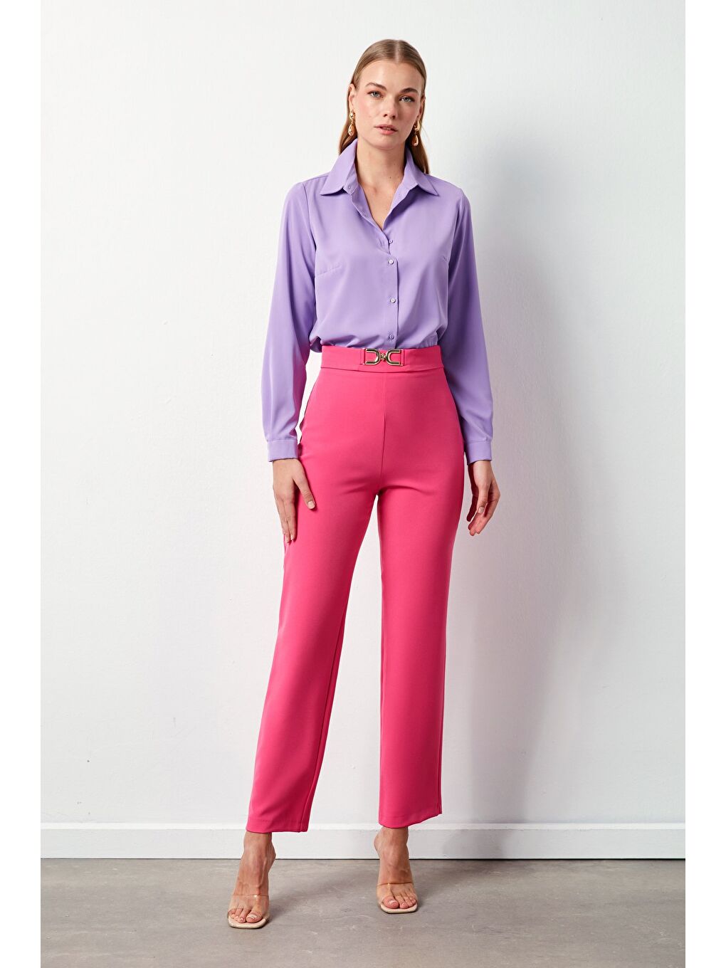 SATEEN Düz Klasik Gömlek - Lila - 3
