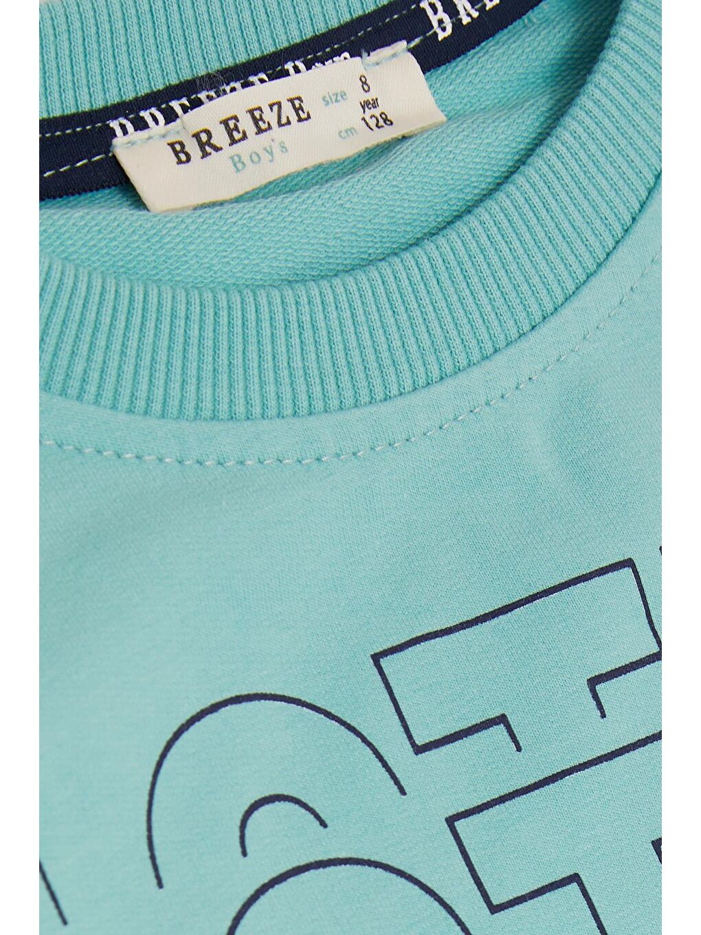 Turkuaz Erkek Çocuk Sweatshirt Yazı Baskılı Su Yeşili (8-12 Yaş)-2