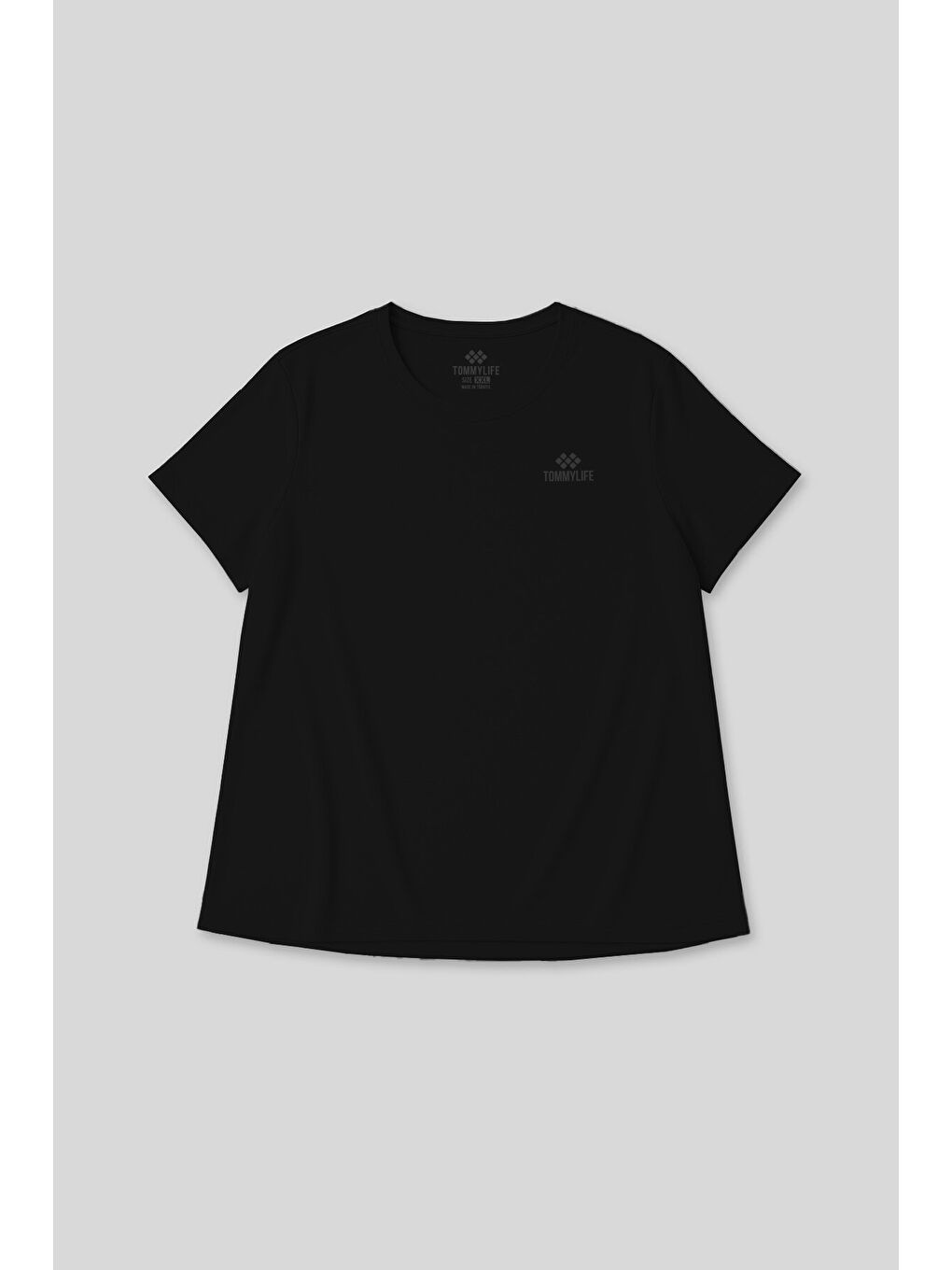 Siyah Baskılı O Yaka Rahat Form Battal Büyük Beden Kadın T-Shirt - 97308-1