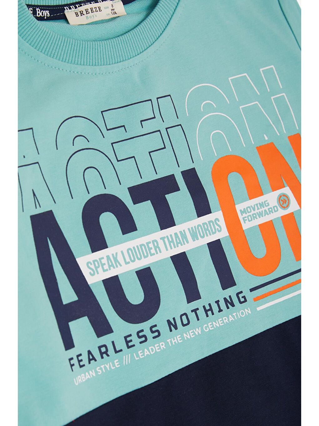 Turkuaz Erkek Çocuk Sweatshirt Yazı Baskılı Su Yeşili (8-12 Yaş)-3