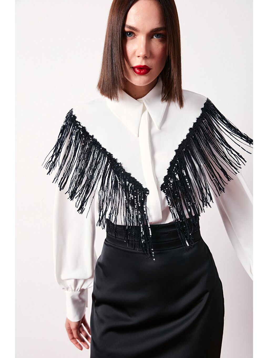 Ön Payet Detaylı Gömlek - Ekru-1