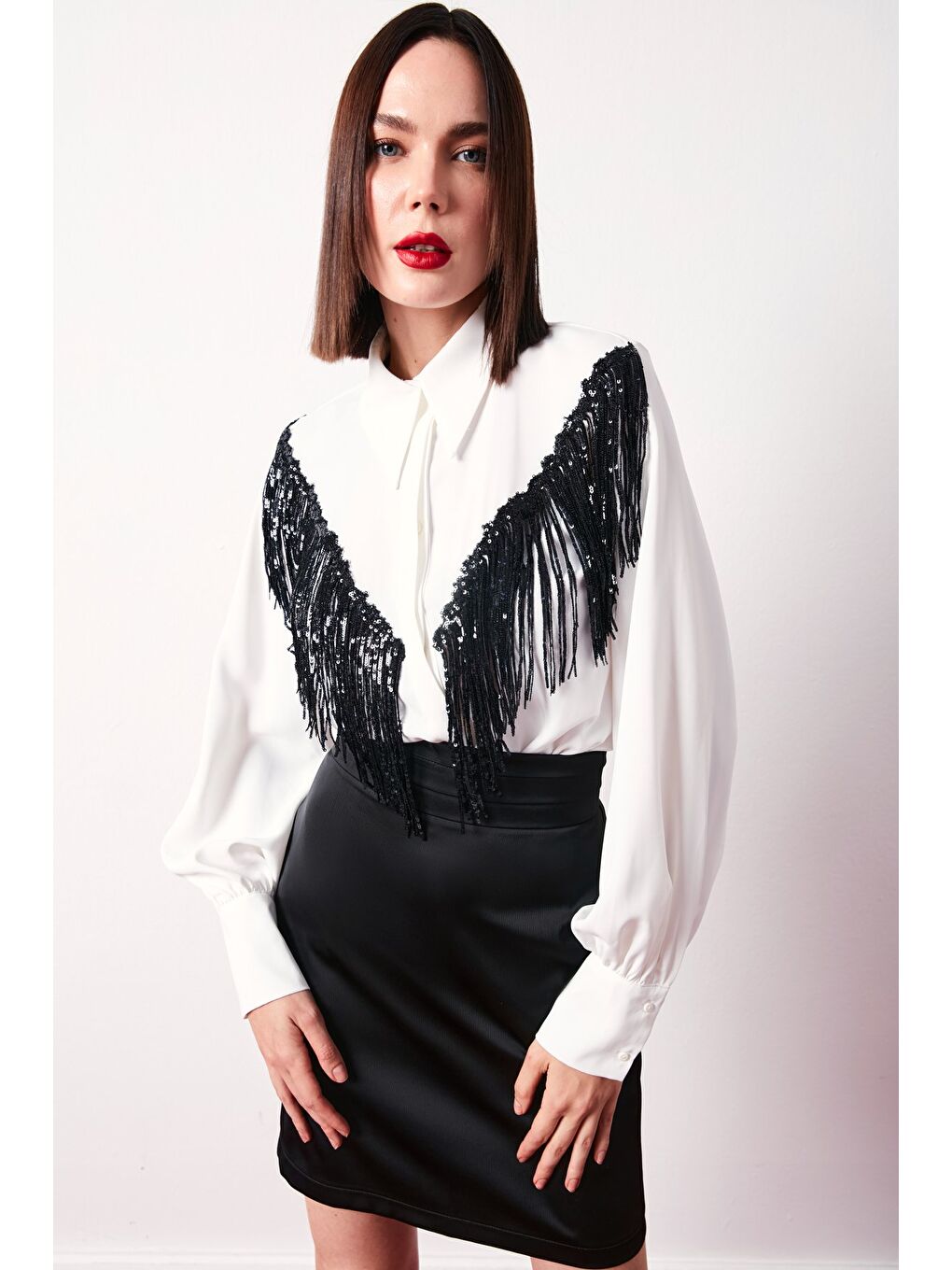 Ön Payet Detaylı Gömlek - Ekru-2