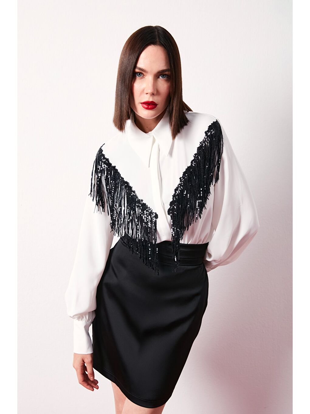 Ön Payet Detaylı Gömlek - Ekru-3