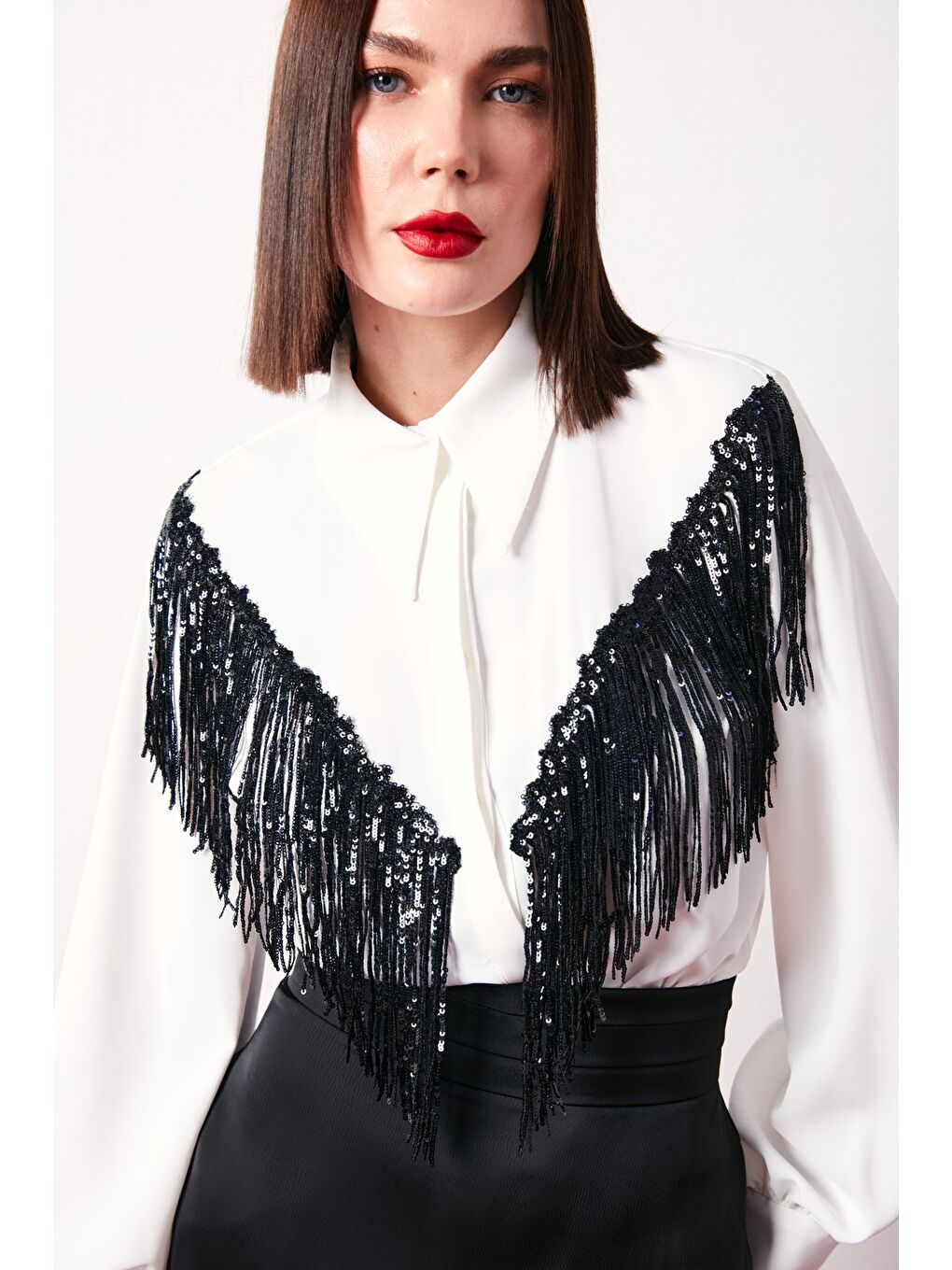 Ön Payet Detaylı Gömlek - Ekru-5