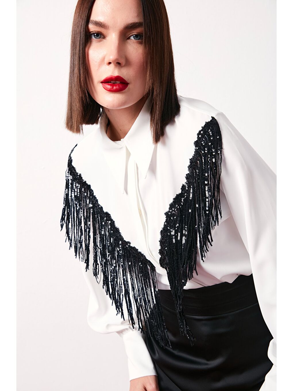 Ön Payet Detaylı Gömlek - Ekru-6