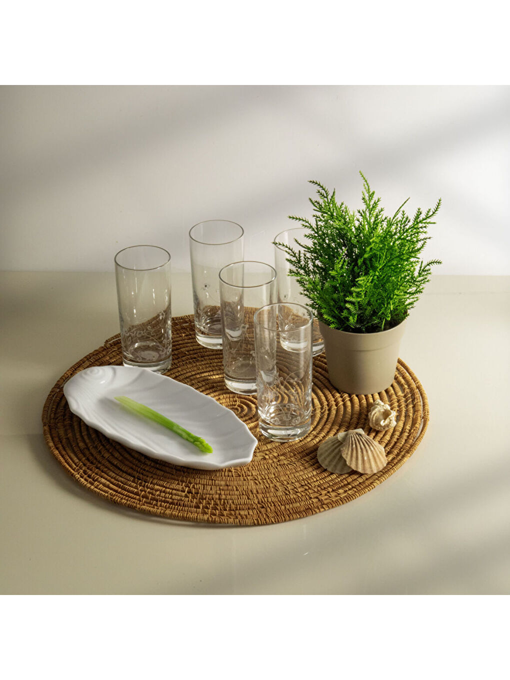 Ekru Cam Küçük Boy Taşlı 6 lı Meşrubat Bardağı 11187