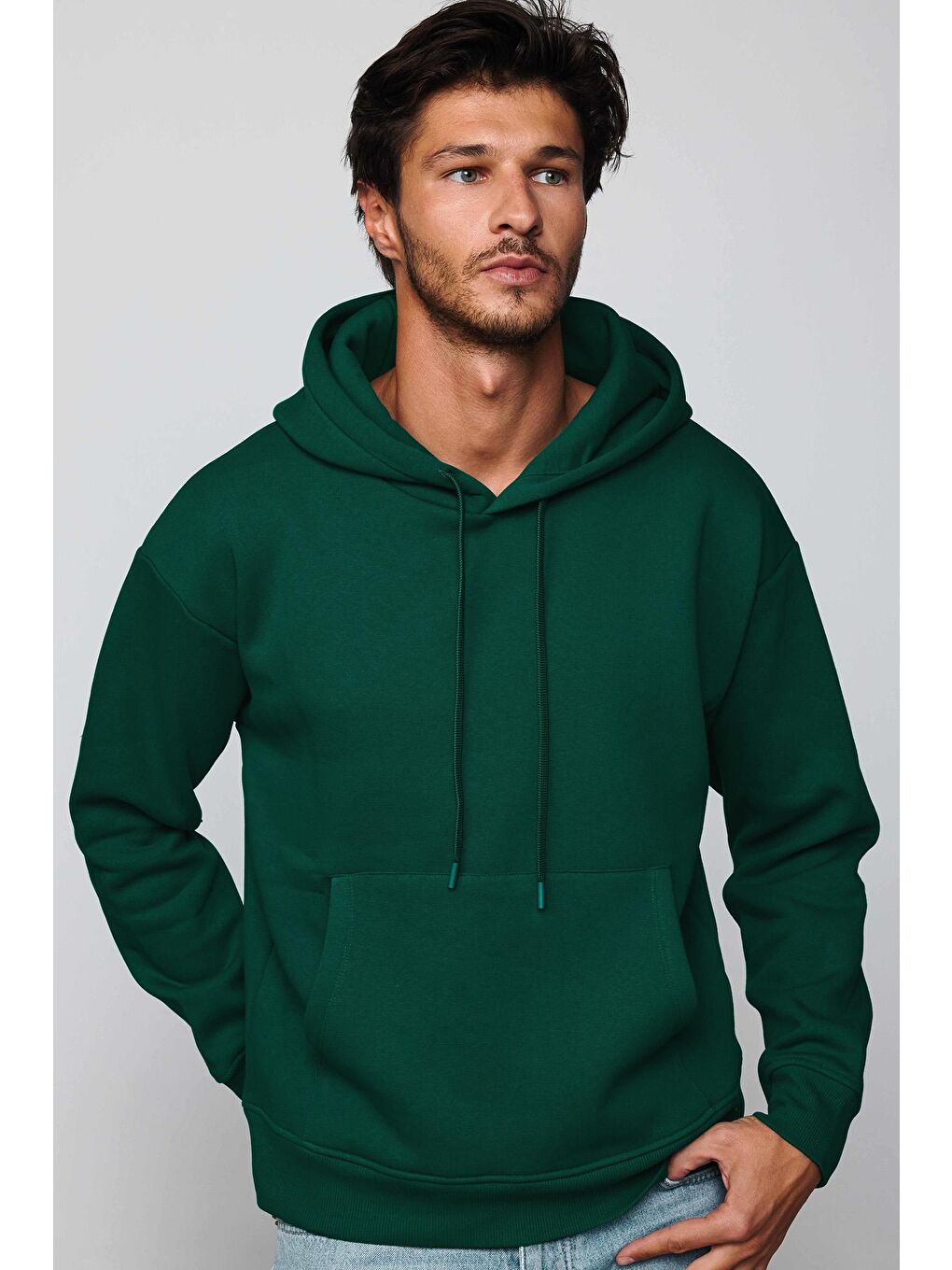 TUDORS Yeşil Oversize Pamuk Kapüşonlu Basıc Yeşil Unisex Hoodie - 1