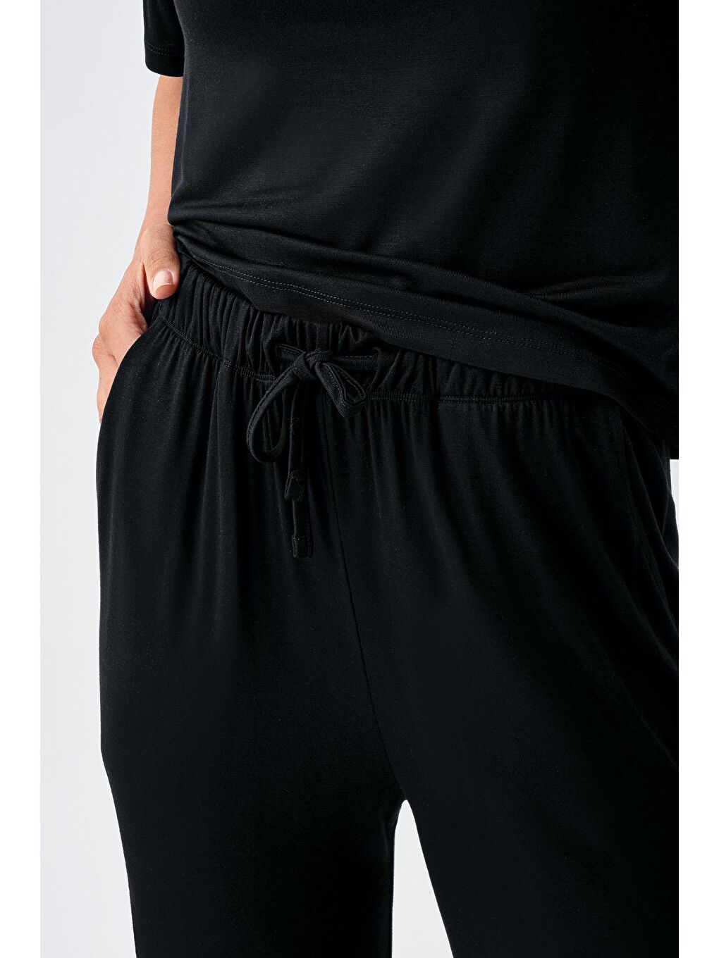 Siyah Kısa Kollu Esnek Viskoz Pijama Takım 18215-2