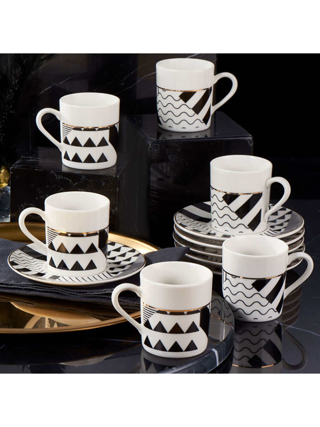 Ekru Camelia 12 Parça 6 Kişilik Kahve Takımı Siyah 62501