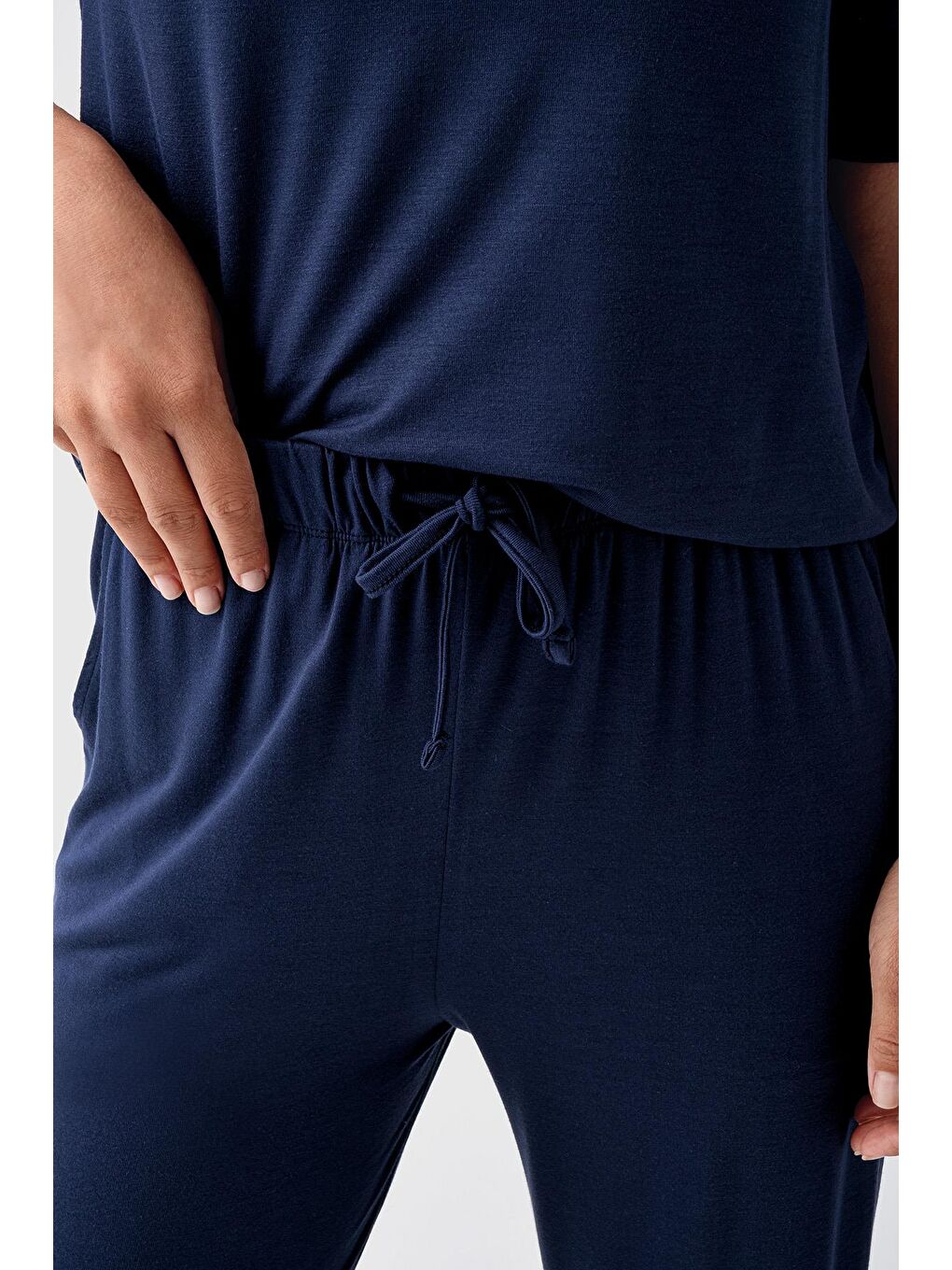 Lacivert Kısa Kollu Esnek Viskoz Pijama Takım 18215-3