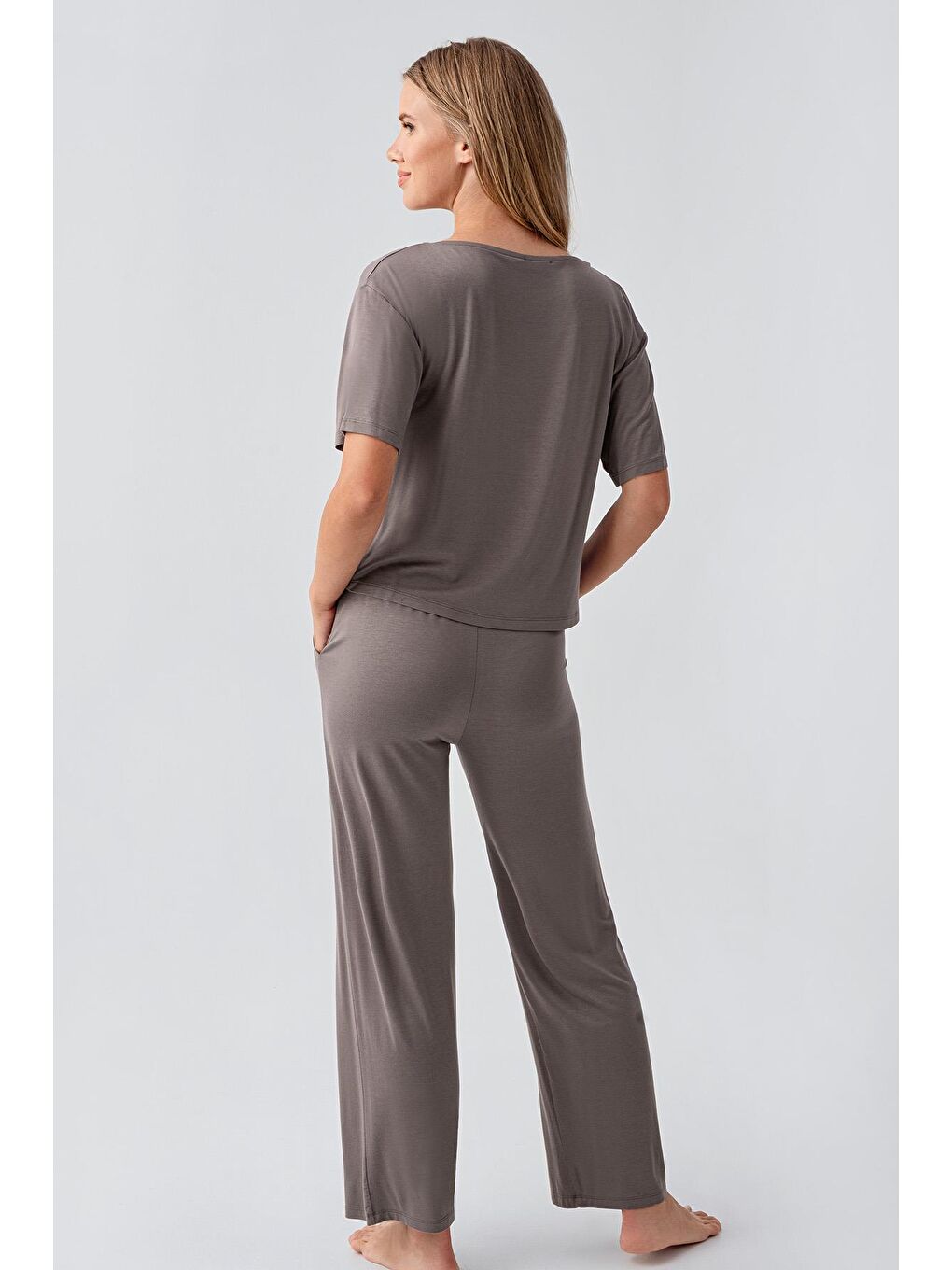 Bej Kısa Kollu Esnek Viskoz Pijama Takım 18215-1