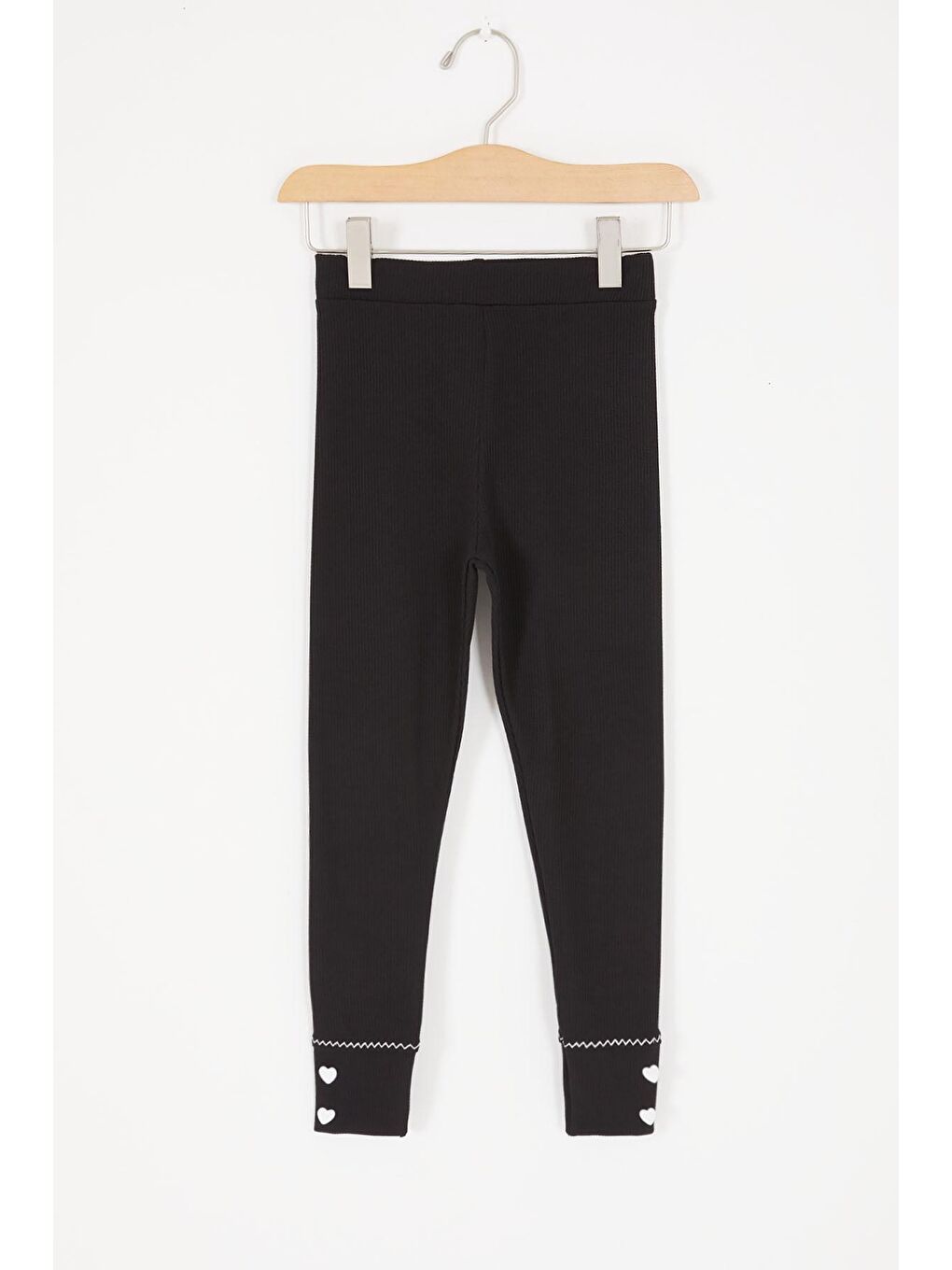 Siyah Kalp Düğmeli Fitilli Kız Çocuk Tayt 16890