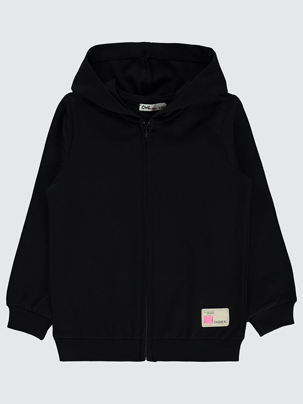 Kız Çocuk Kapüşonlu Fermuarlı Sweatshirt  6 9 Yaş Siyah