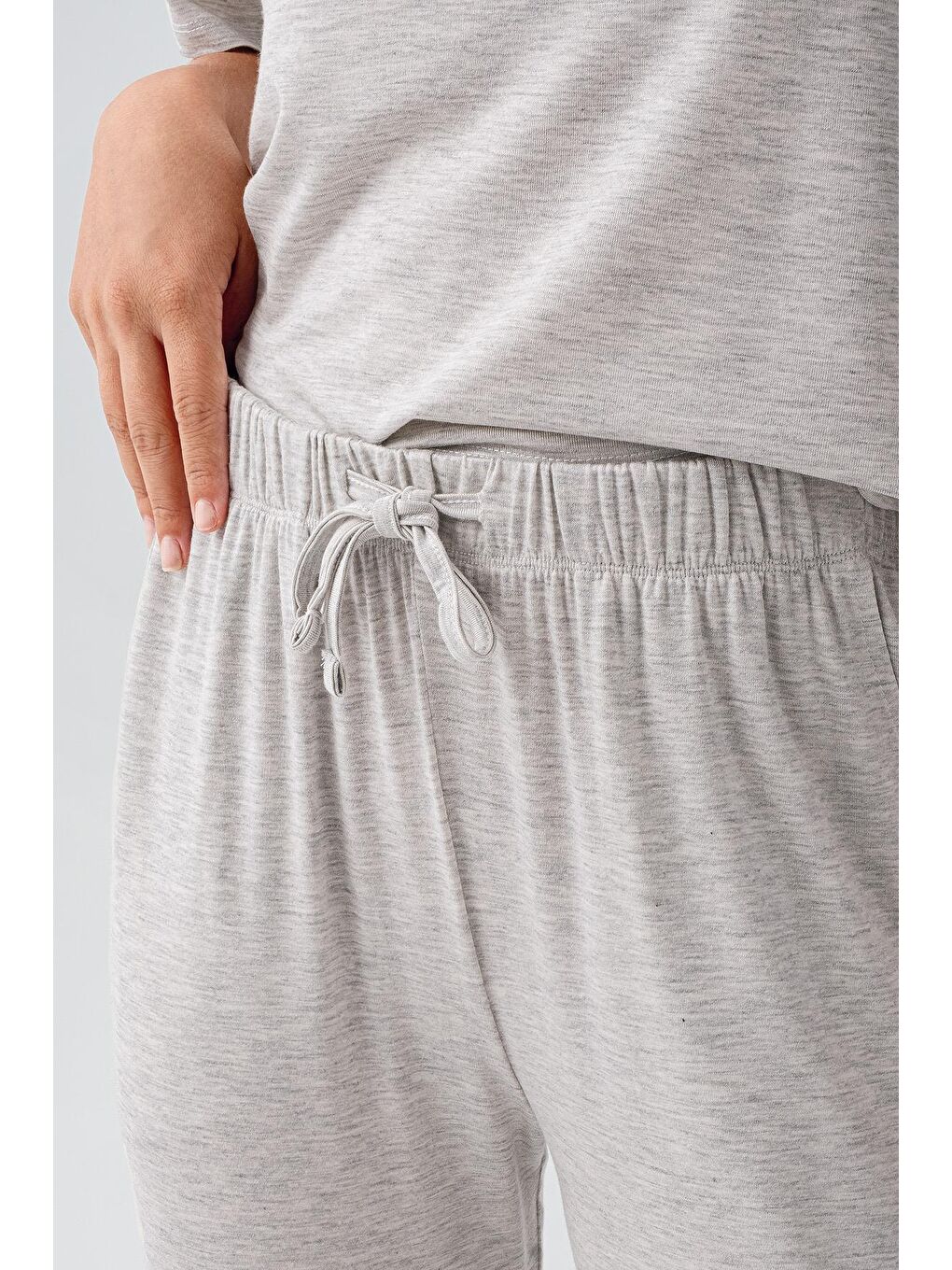 Gri Kısa Kollu Esnek Viskoz Pijama Takım 18215-2