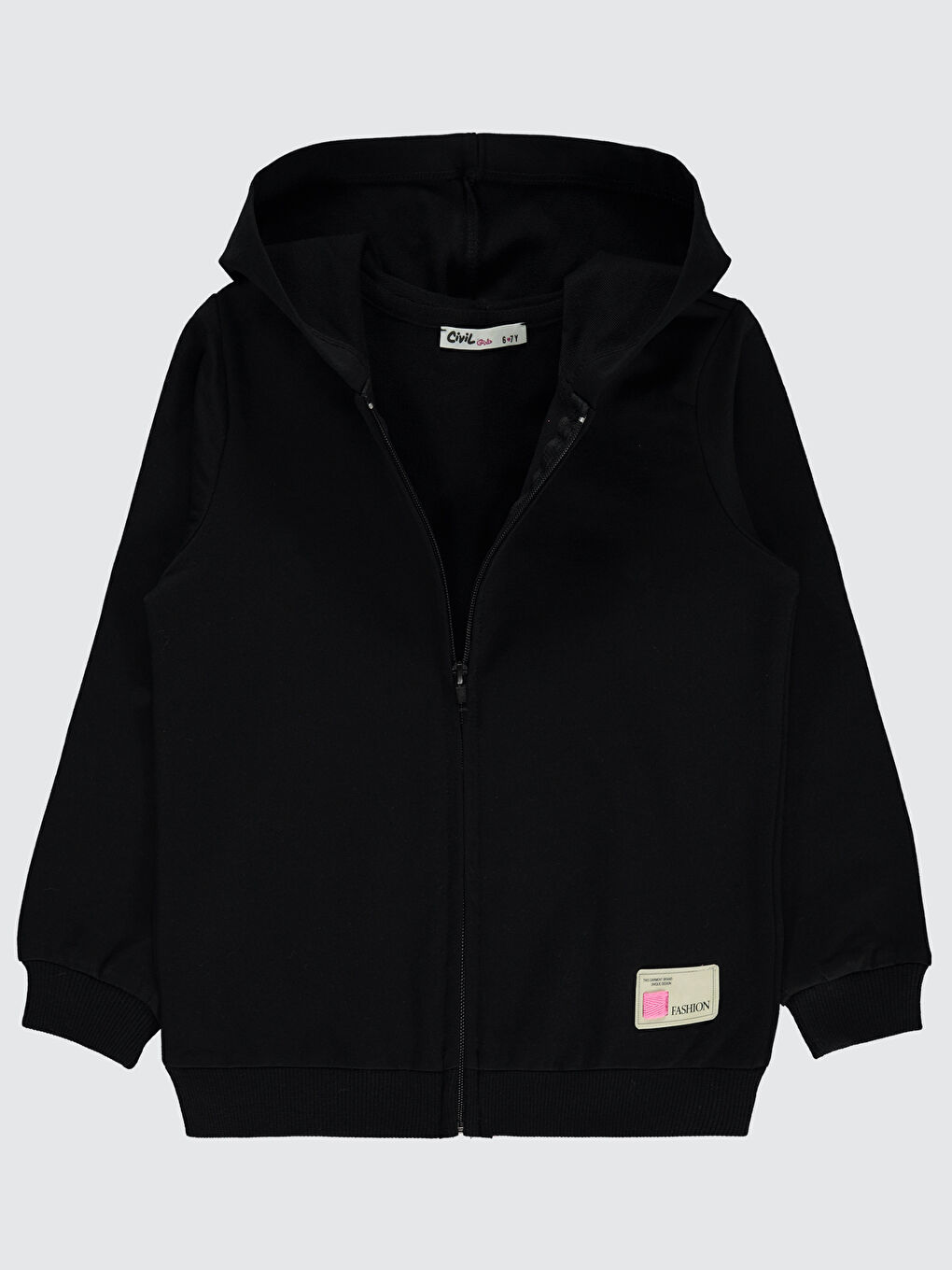 Kız Çocuk Kapüşonlu Fermuarlı Sweatshirt  6 9 Yaş Siyah-1