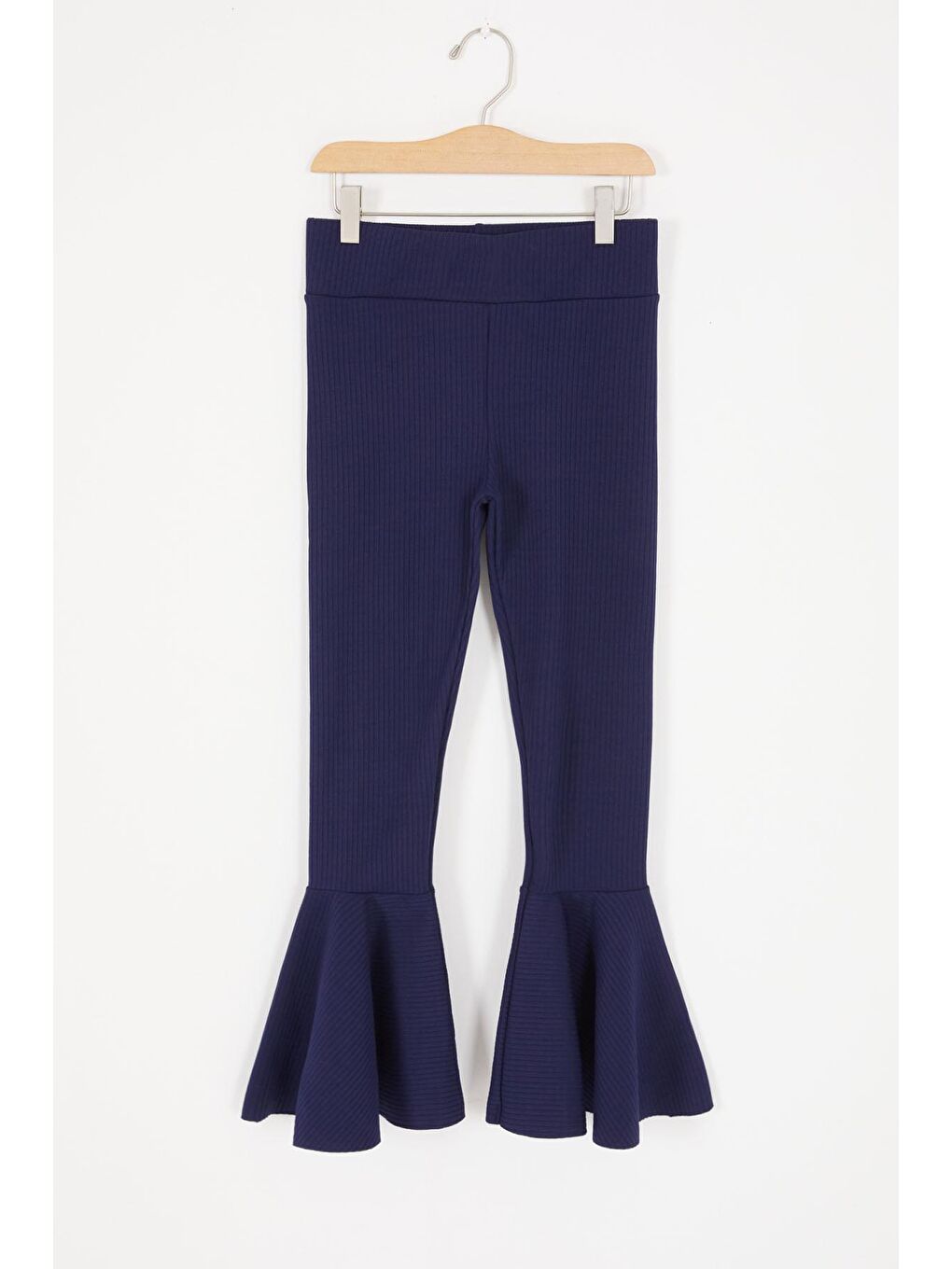 Lacivert Volanlı Fitilli Kız Düz Tayt 16875-3
