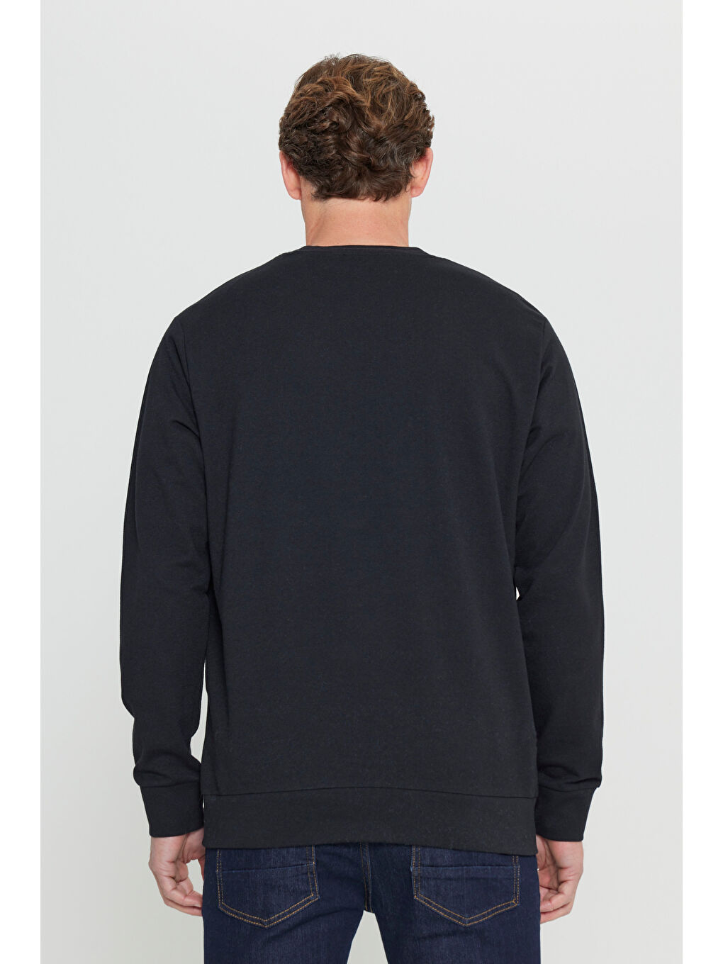 Erkek Siyah Standart Fit Normal Kesim 2 İplik Recycle Pamuklu Bisiklet Yaka Sweatshirt-6