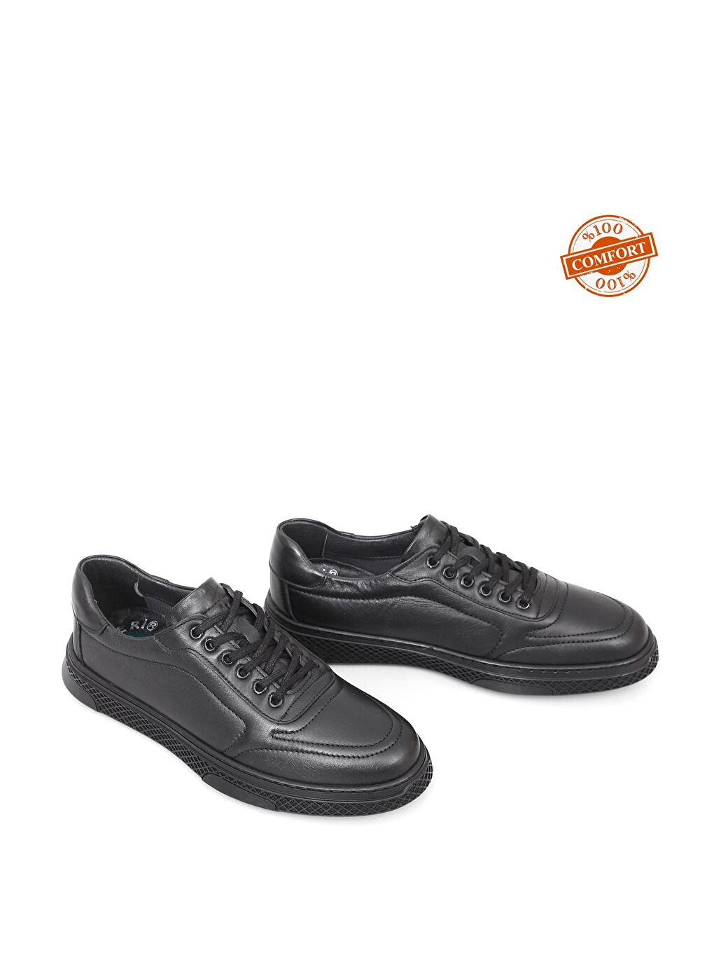 Siyah Hakiki Deri Bağcıklı Jel Tabanlıklı Erkek Günlük Sneaker 01925