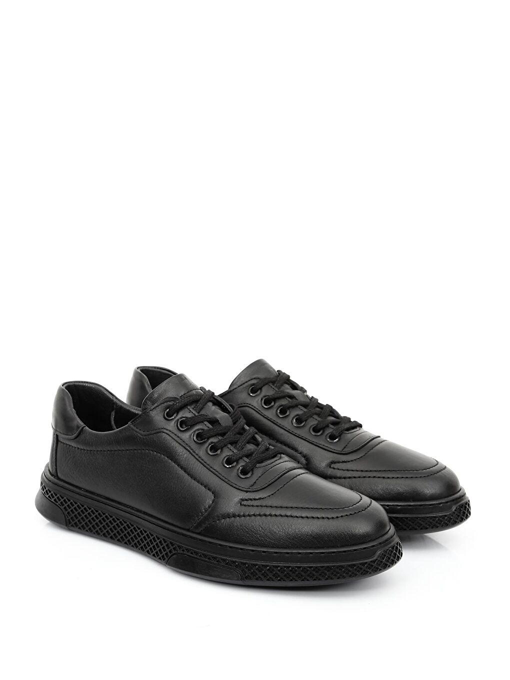Siyah Hakiki Deri Bağcıklı Jel Tabanlıklı Erkek Günlük Sneaker 01925-1