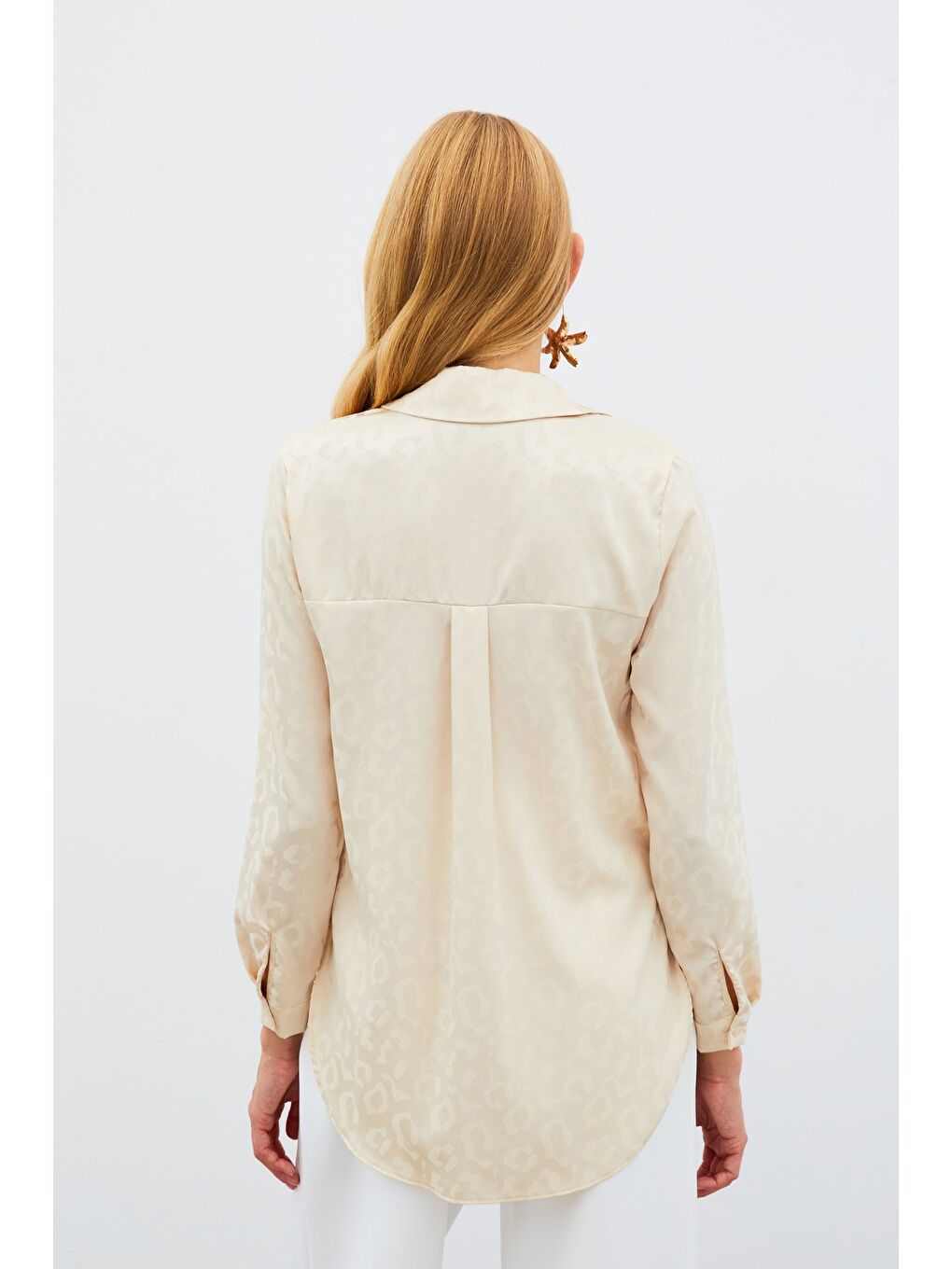 Bej Desenli Saten Gömlek - Taş-3