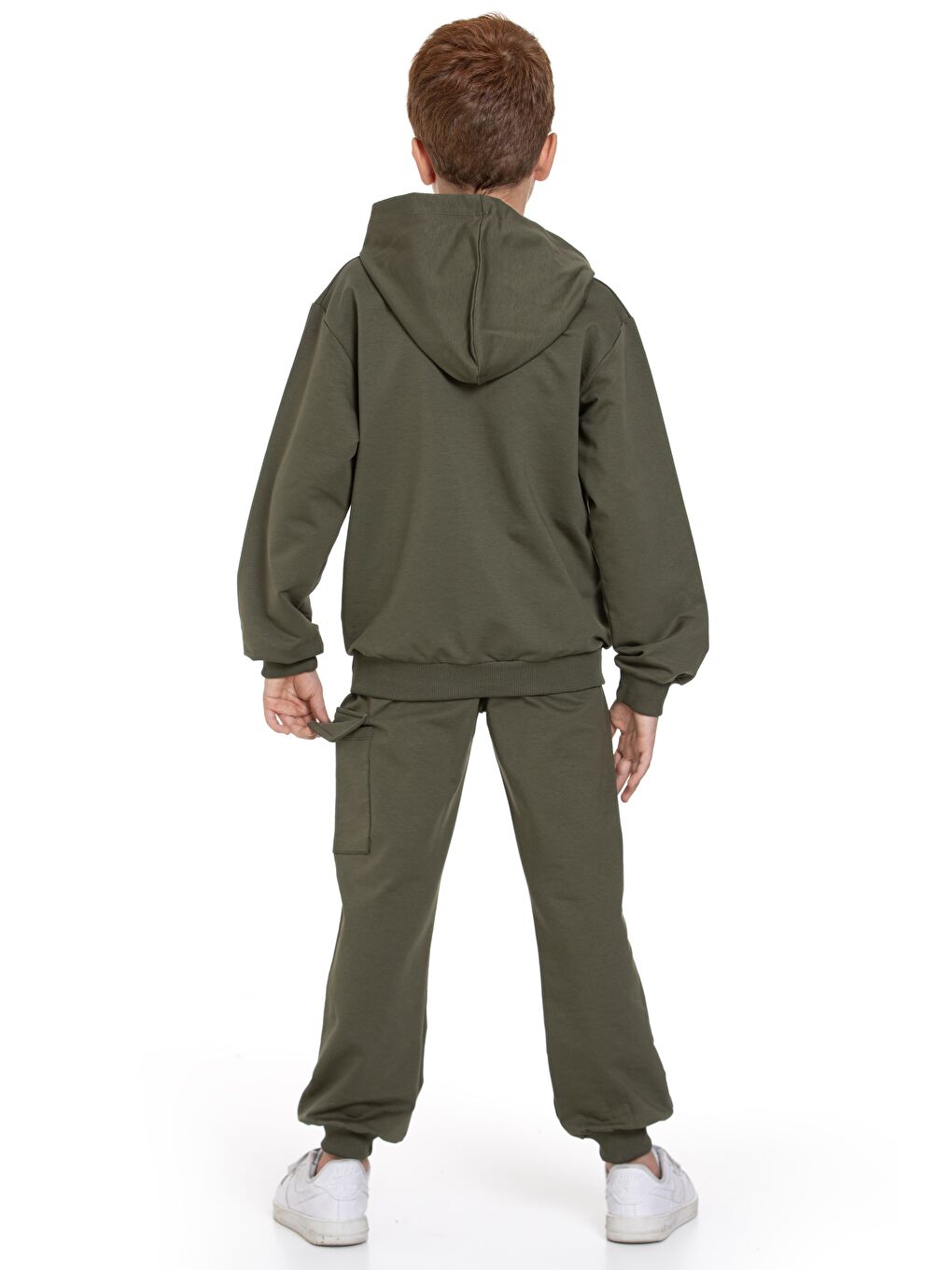 Kapüşonlu Kargo Cepli Haki Renk Erkek Çocuk Eşofman Takım-1