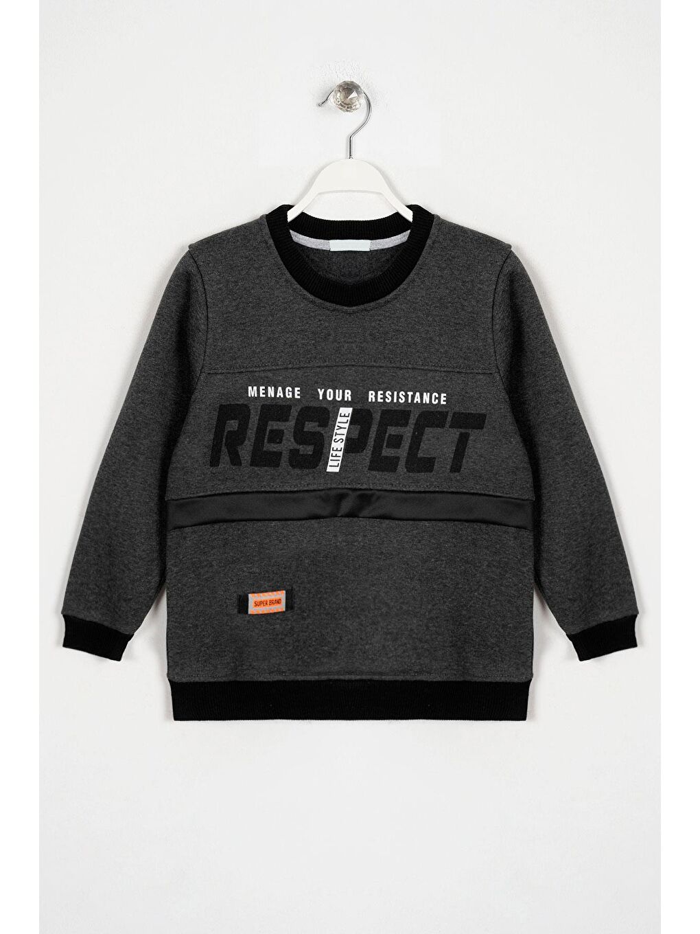 Bisiklet Yaka Uzun Kol Respect Baskılı Gri Renk Erkek Çocuk Sweatshirt