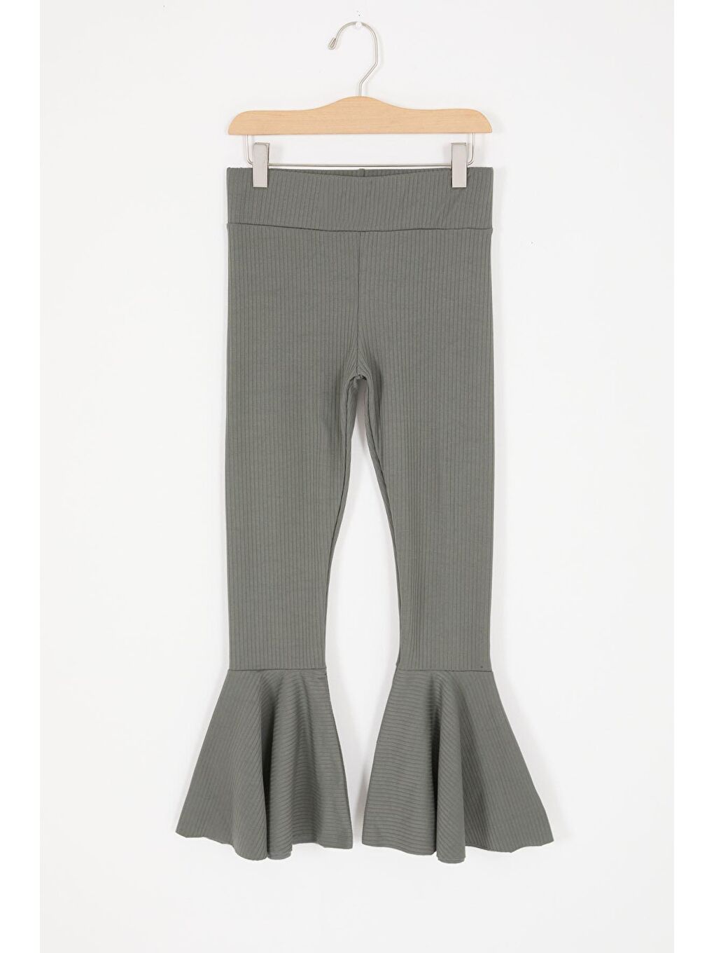 Haki Volanlı Fitilli Kız Düz Tayt 16871-3