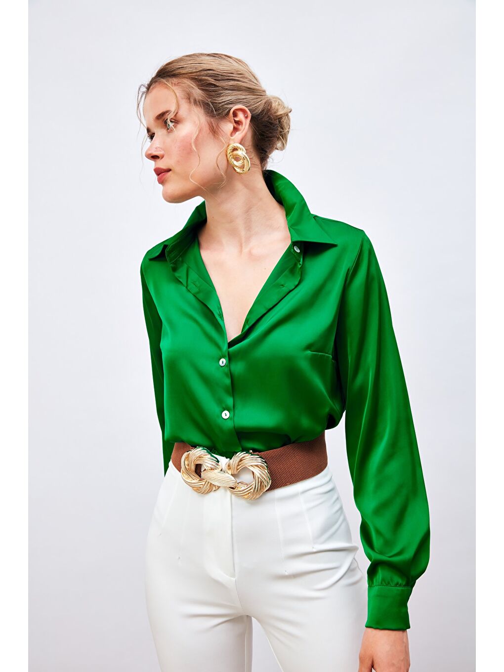 Saten Gömlek - Yeşil