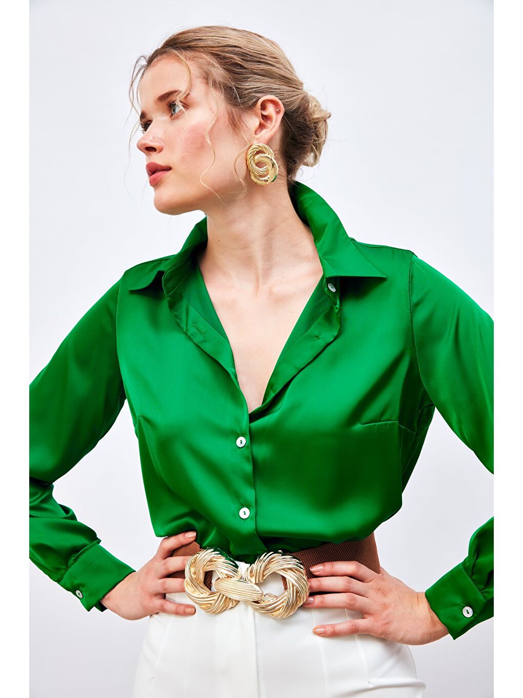 Saten Gömlek - Yeşil-1