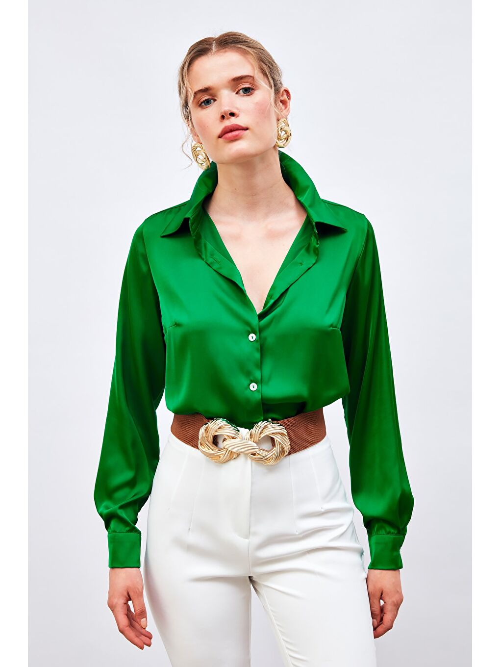 Saten Gömlek - Yeşil-2