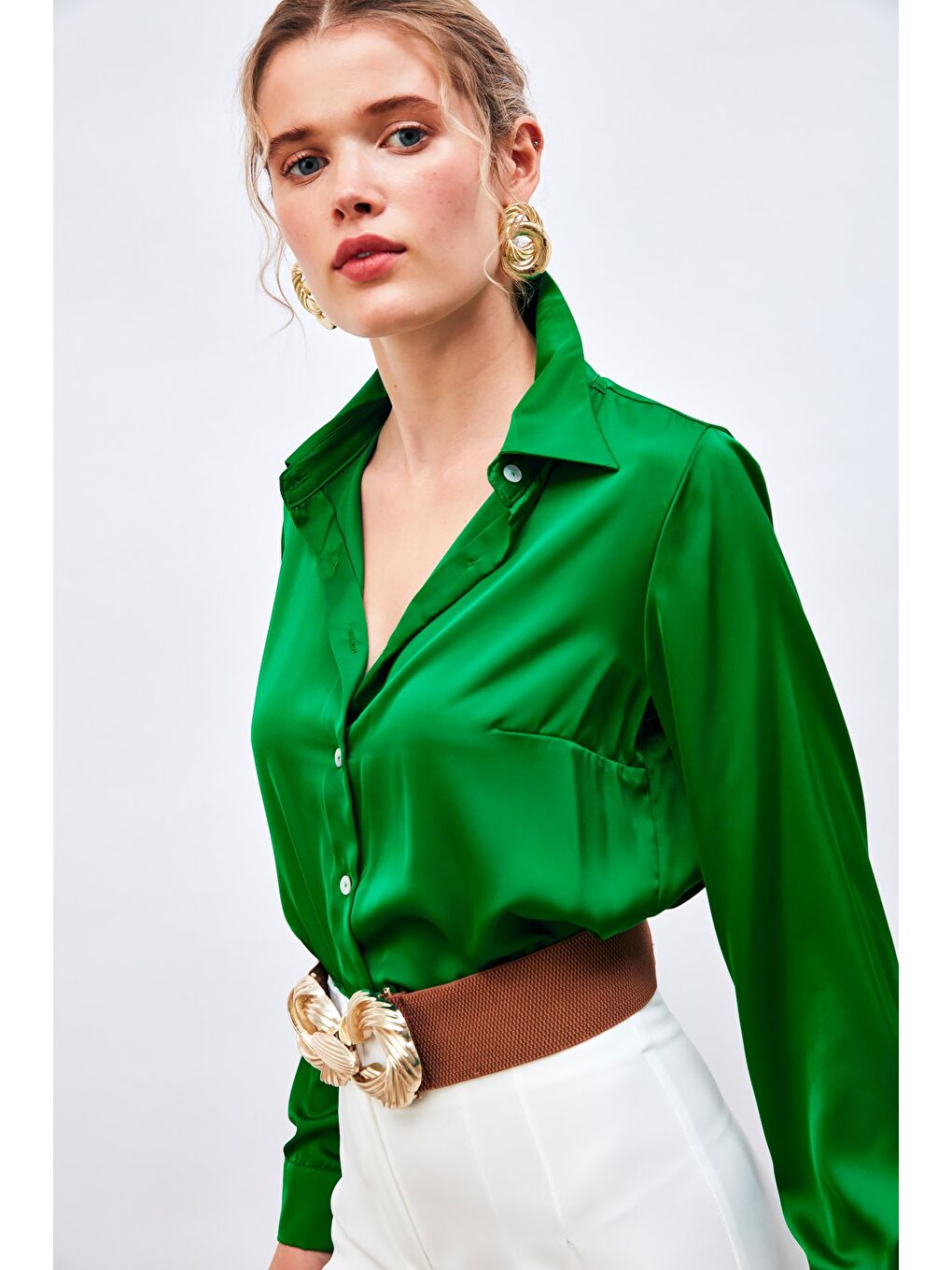 Saten Gömlek - Yeşil-3
