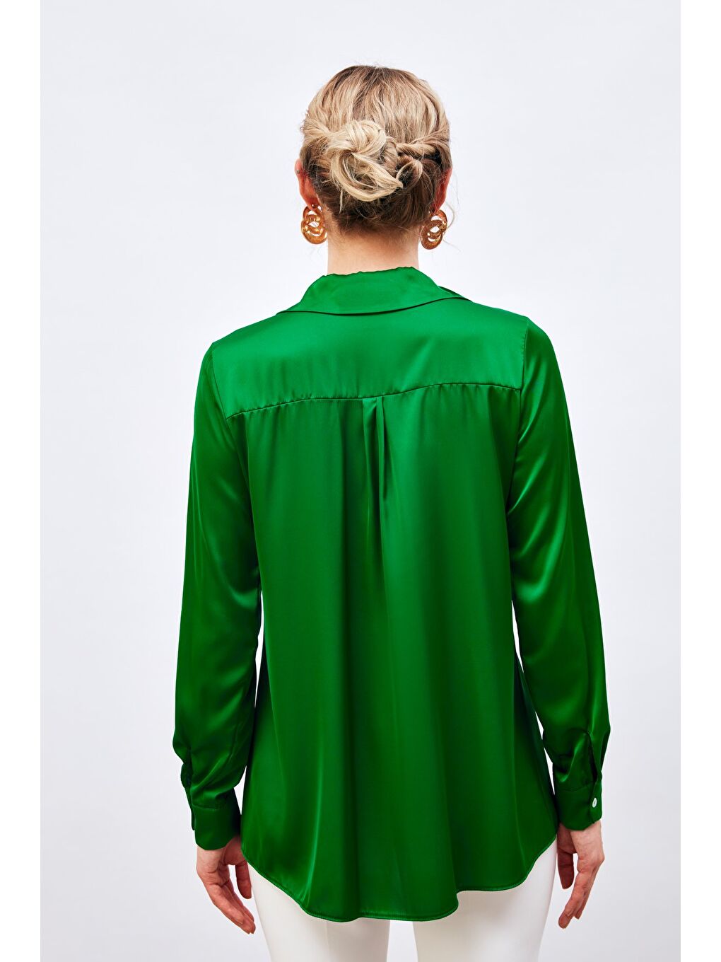 Saten Gömlek - Yeşil-5