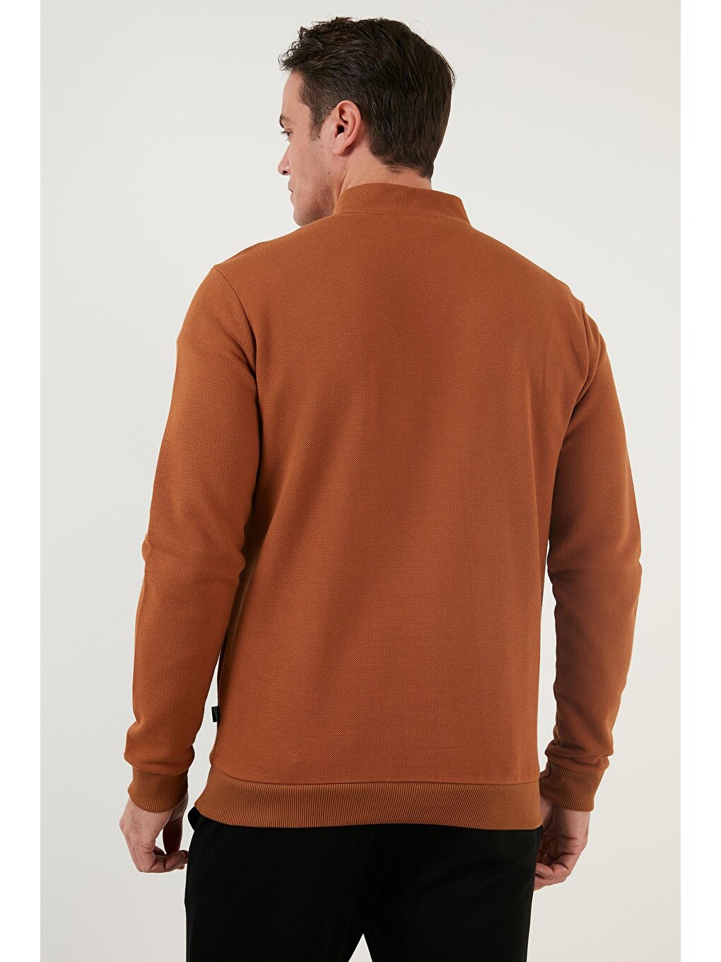 Kahverengi Pamuklu Slim Fit Yarım Fermuarlı Dik Yaka Sweat 5905400-4