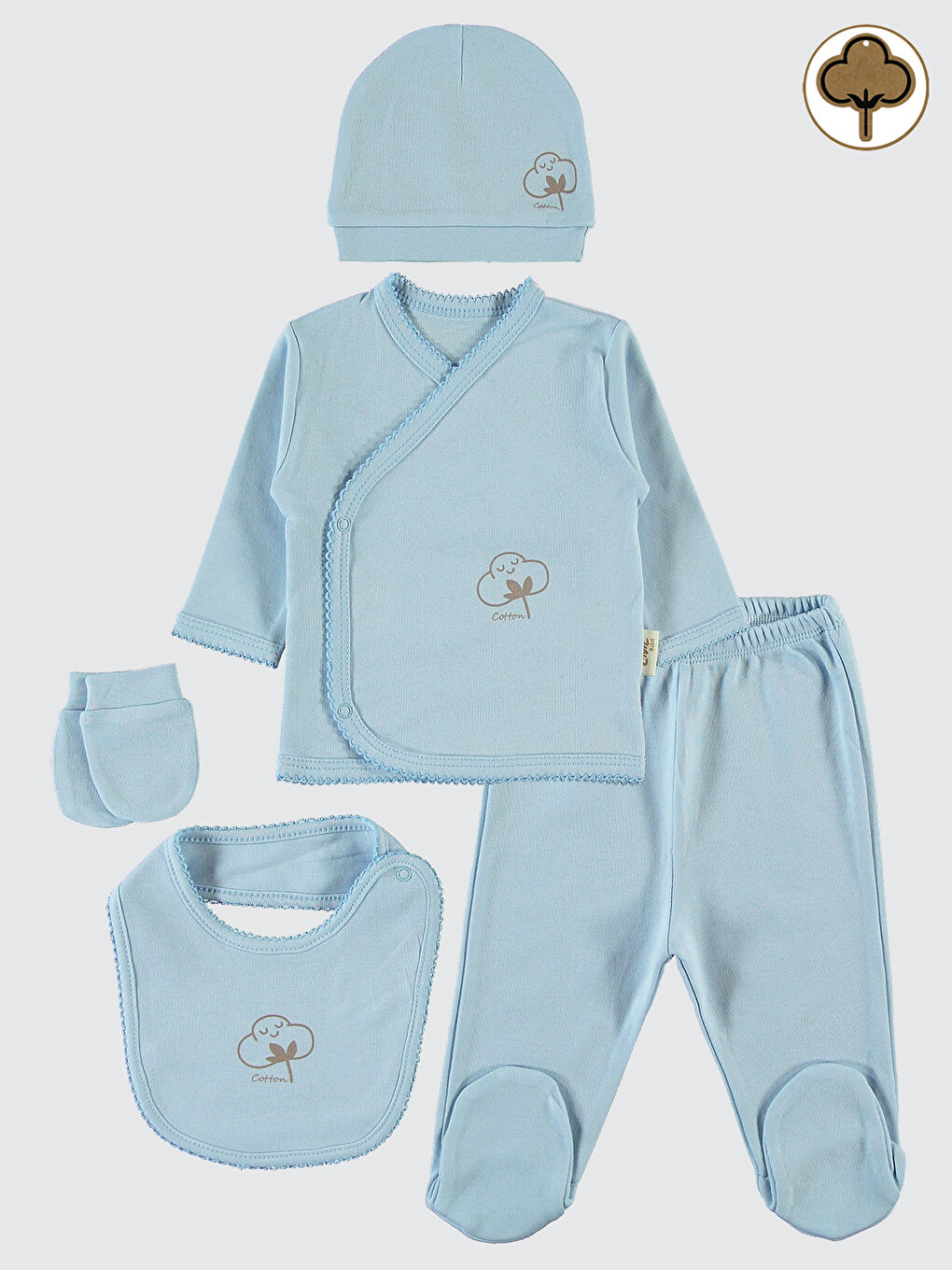 Baby Bebek Organik 5'li Zıbın Takımı 0-1 Ay Mavi